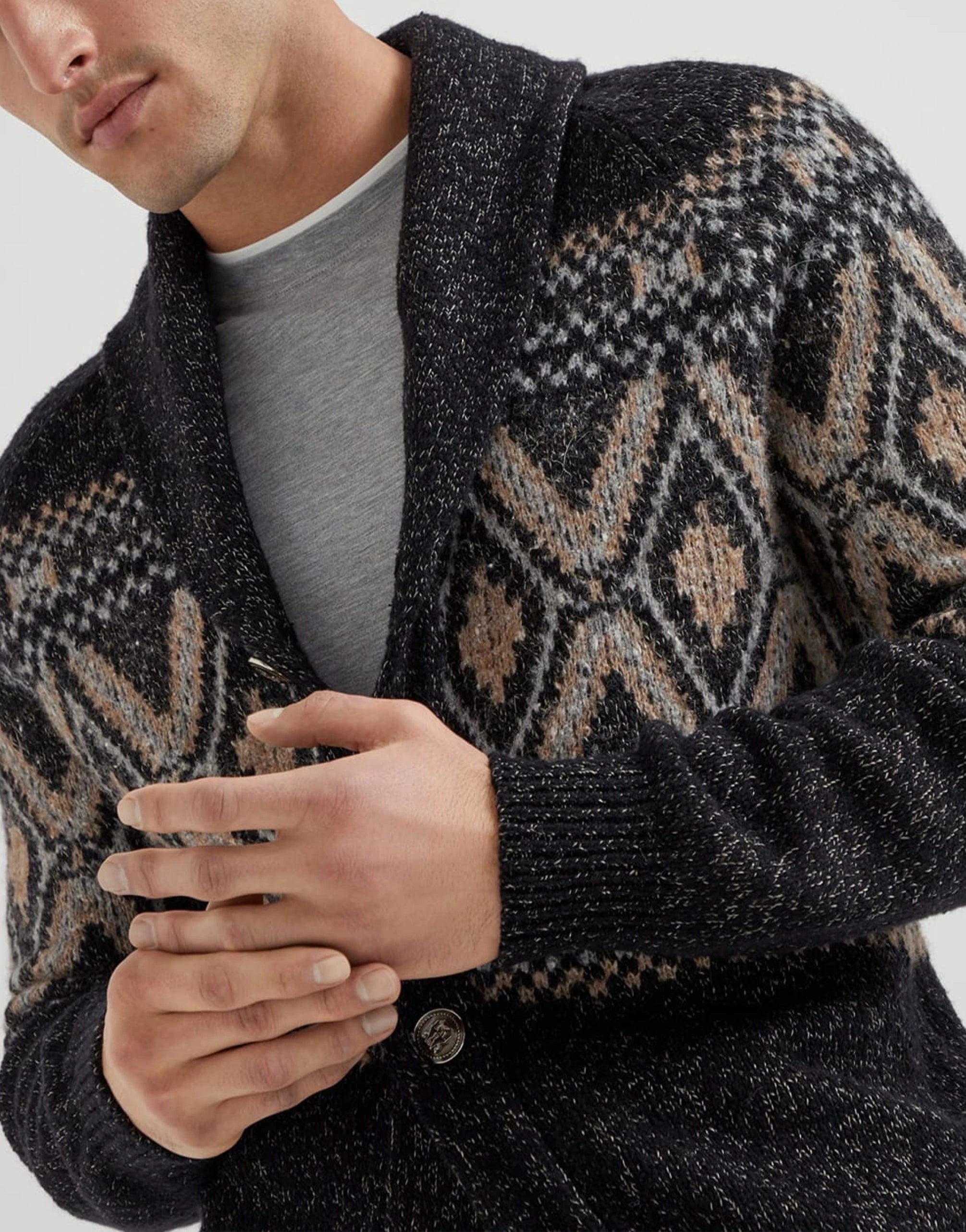 Brunello Cucinelli Geometric Mouliné Jacquard Cardigan