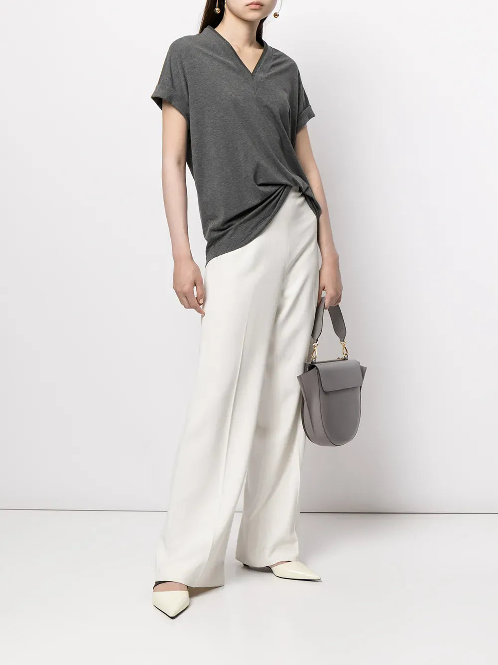 Brunello Cucinelli Grey Cap-Sleeve T-Shirt