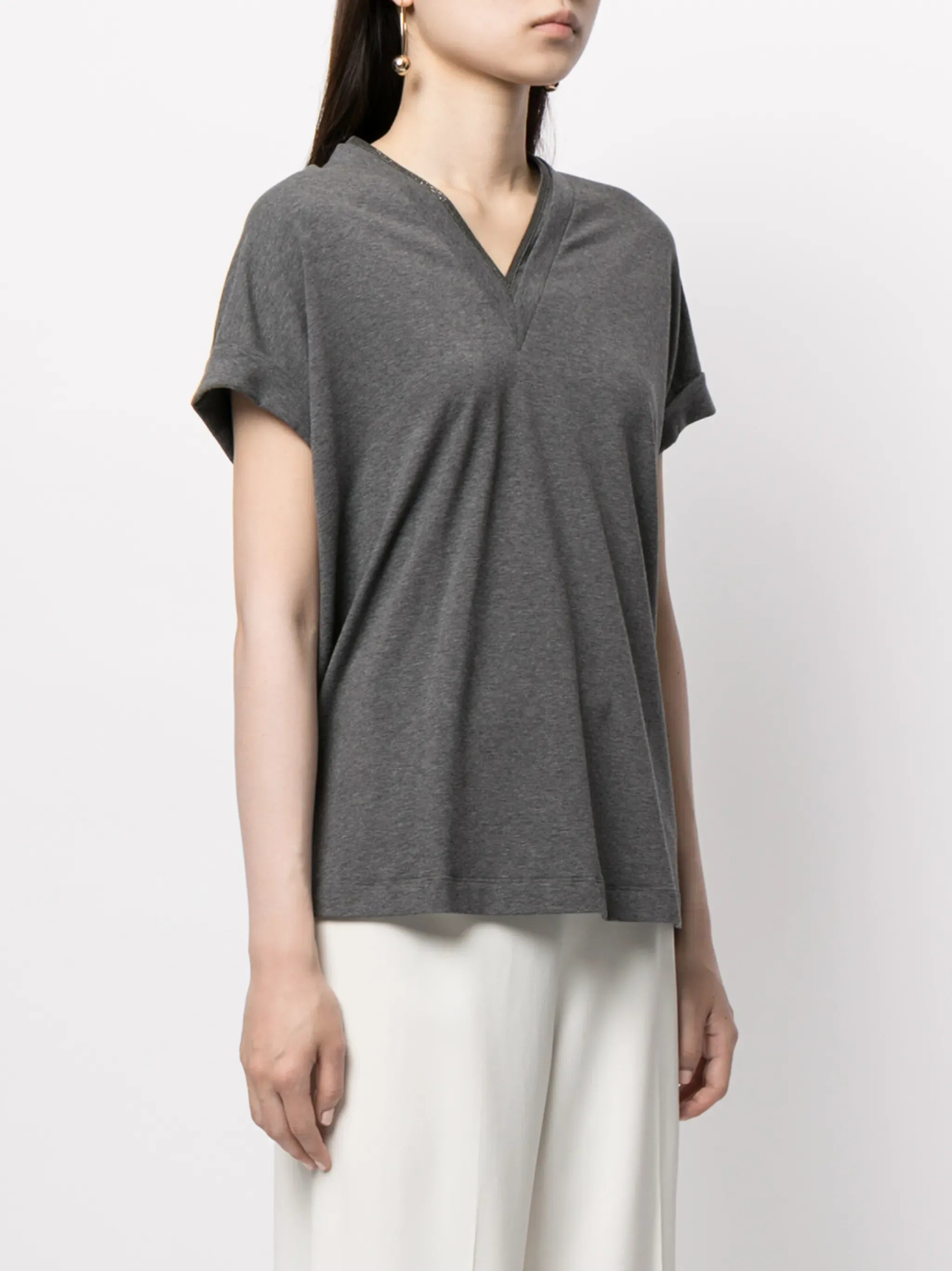Brunello Cucinelli Grey Cap-Sleeve T-Shirt