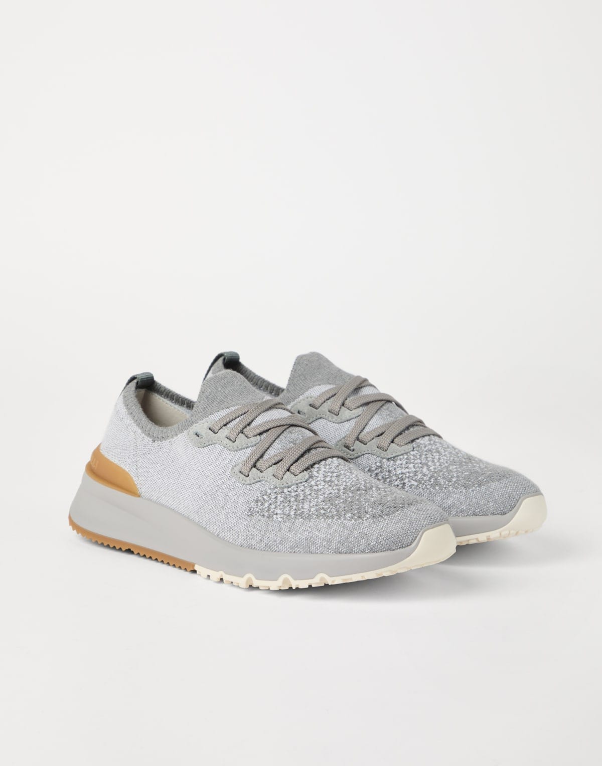 Brunello Cucinelli Grey Cotton Chiné Knit Sneakers