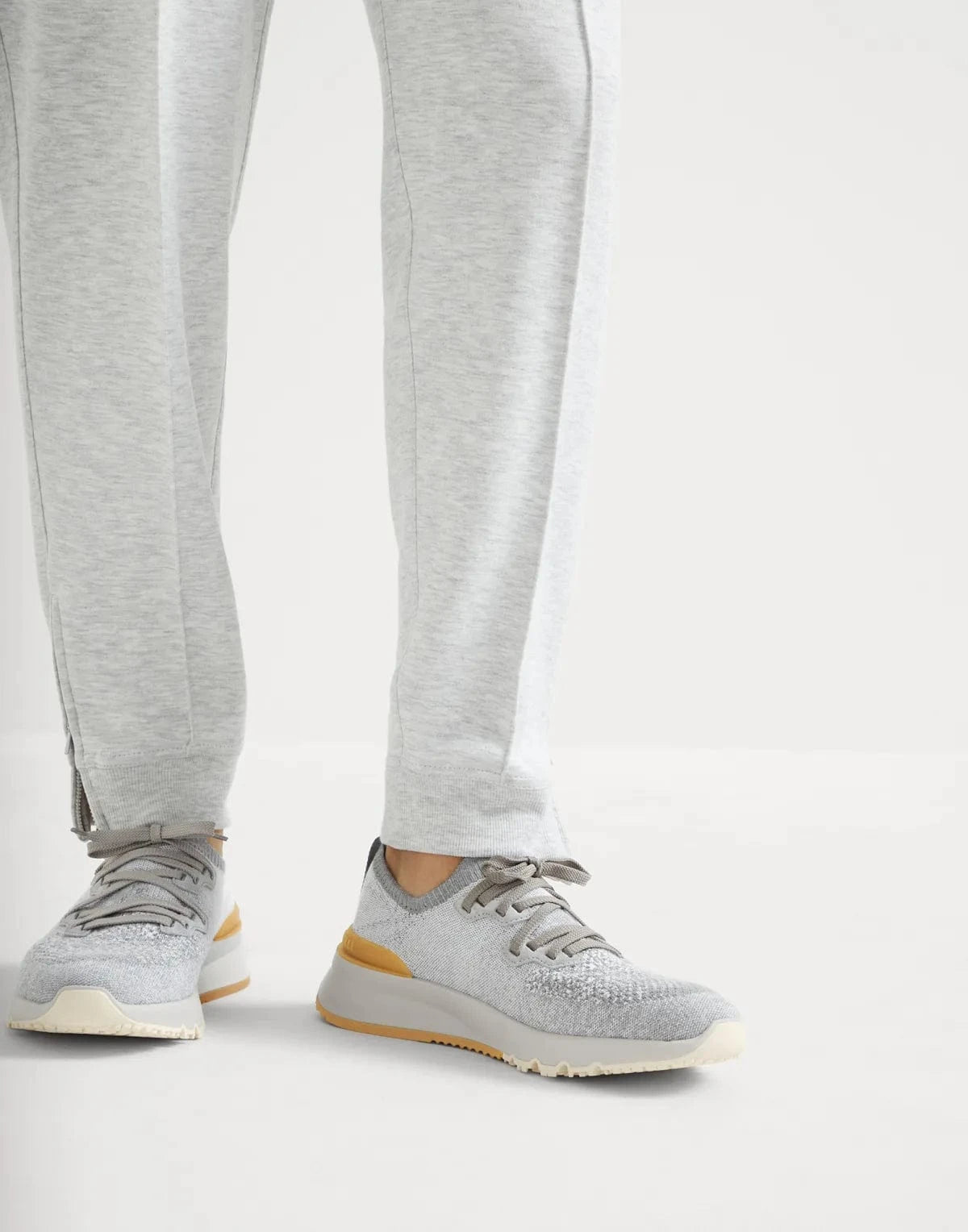 Brunello Cucinelli Grey Cotton Chiné Knit Sneakers