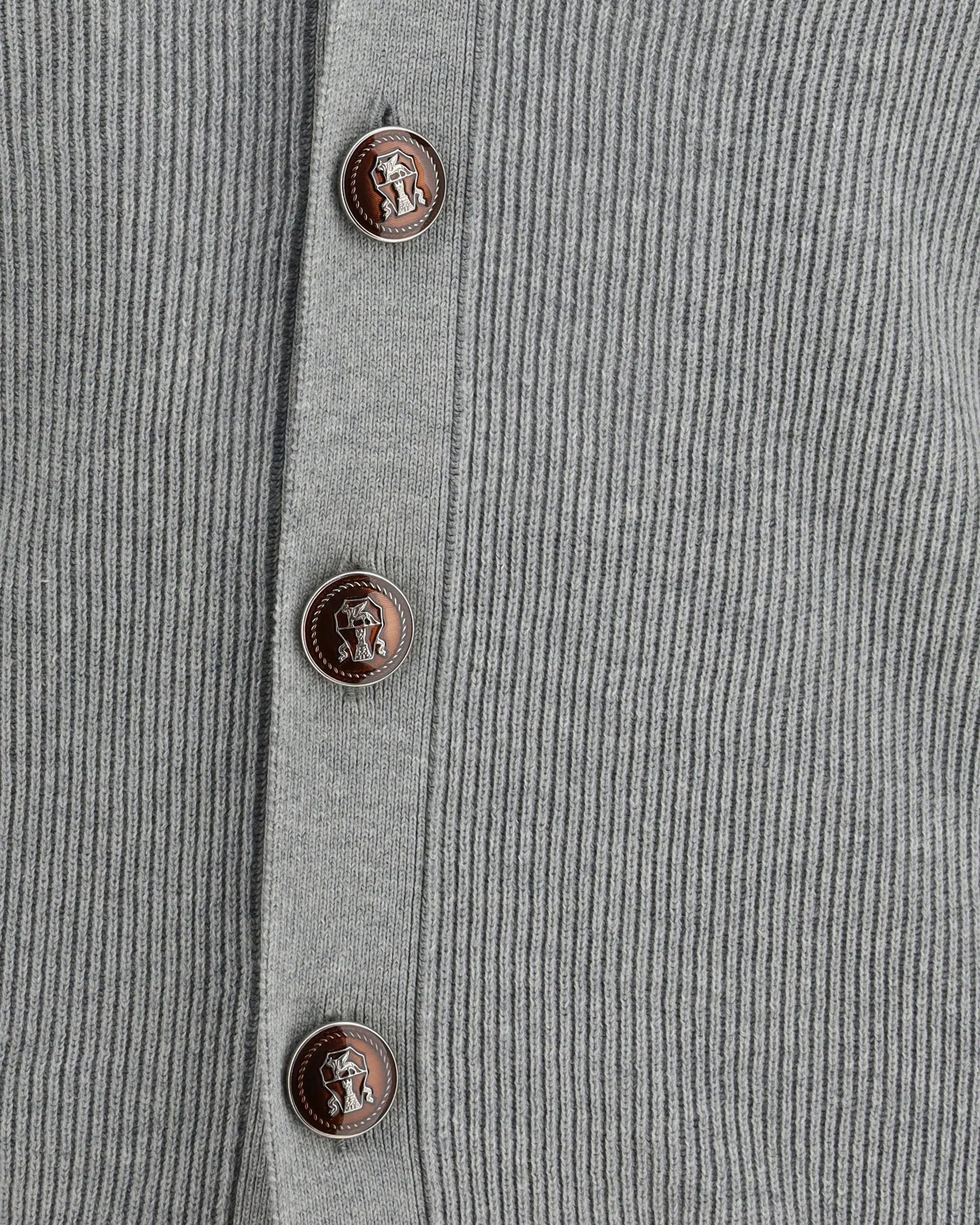 Brunello Cucinelli Grey Cotton English Rib Cardigan