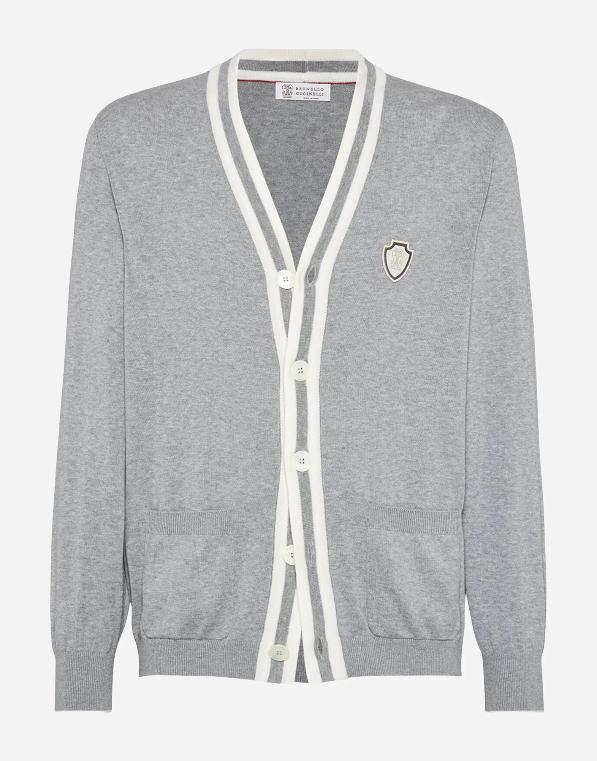 Brunello Cucinelli Grey Cotton Logo Cardigan