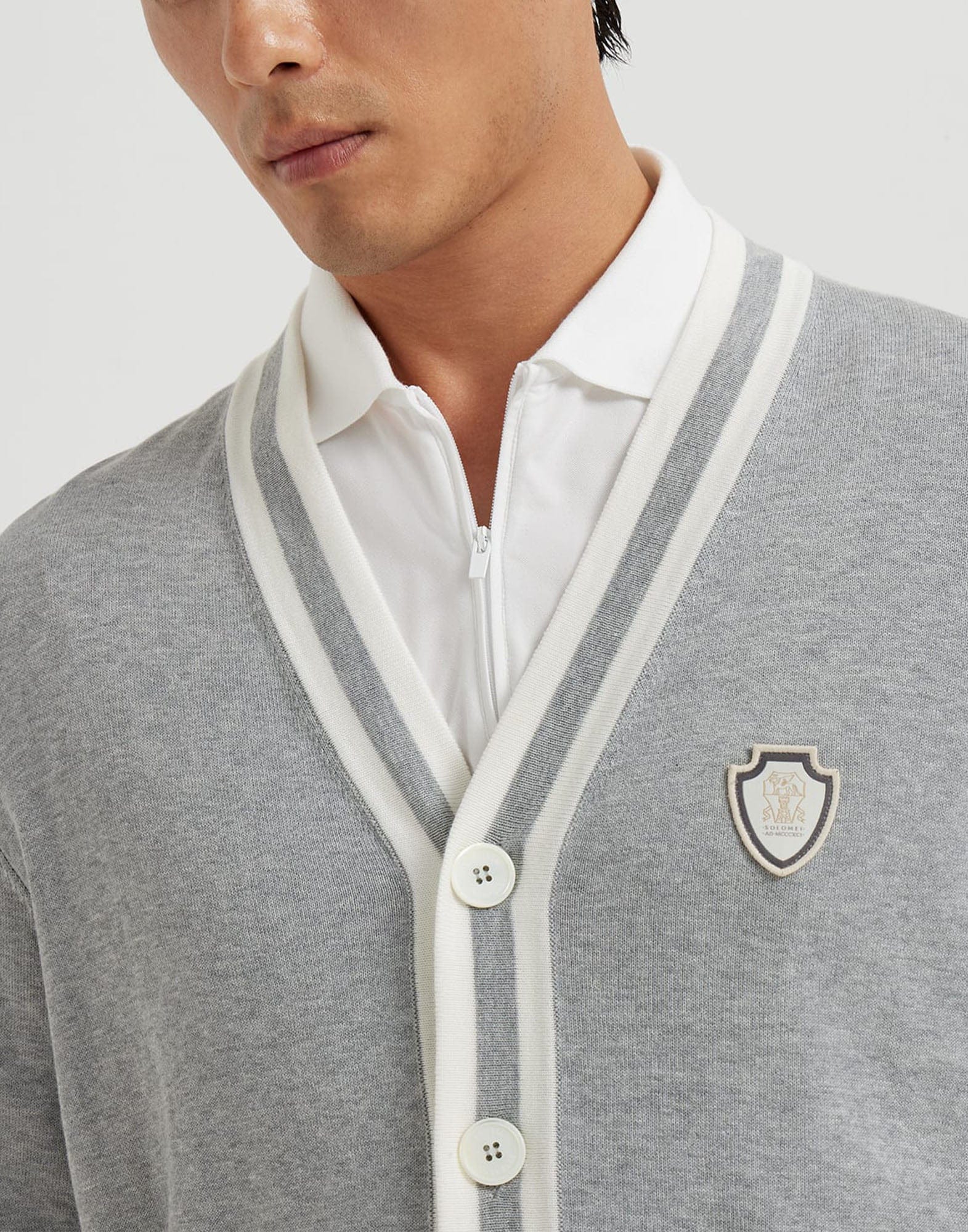 Brunello Cucinelli Grey Cotton Logo Cardigan
