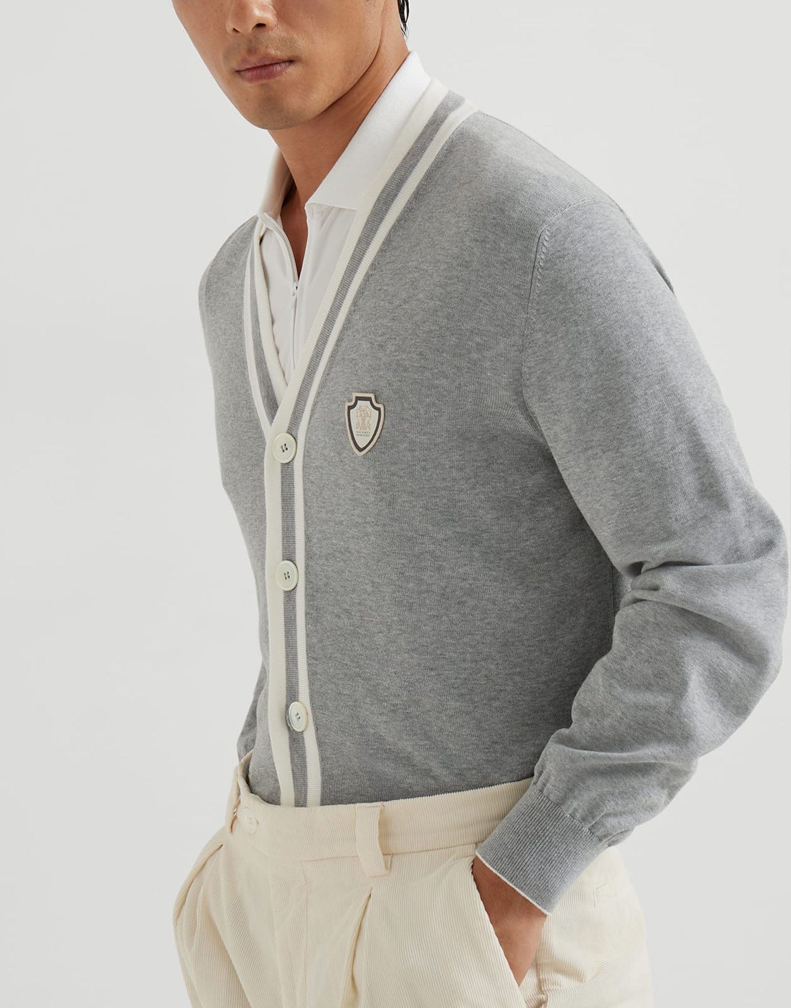 Brunello Cucinelli Grey Cotton Logo Cardigan