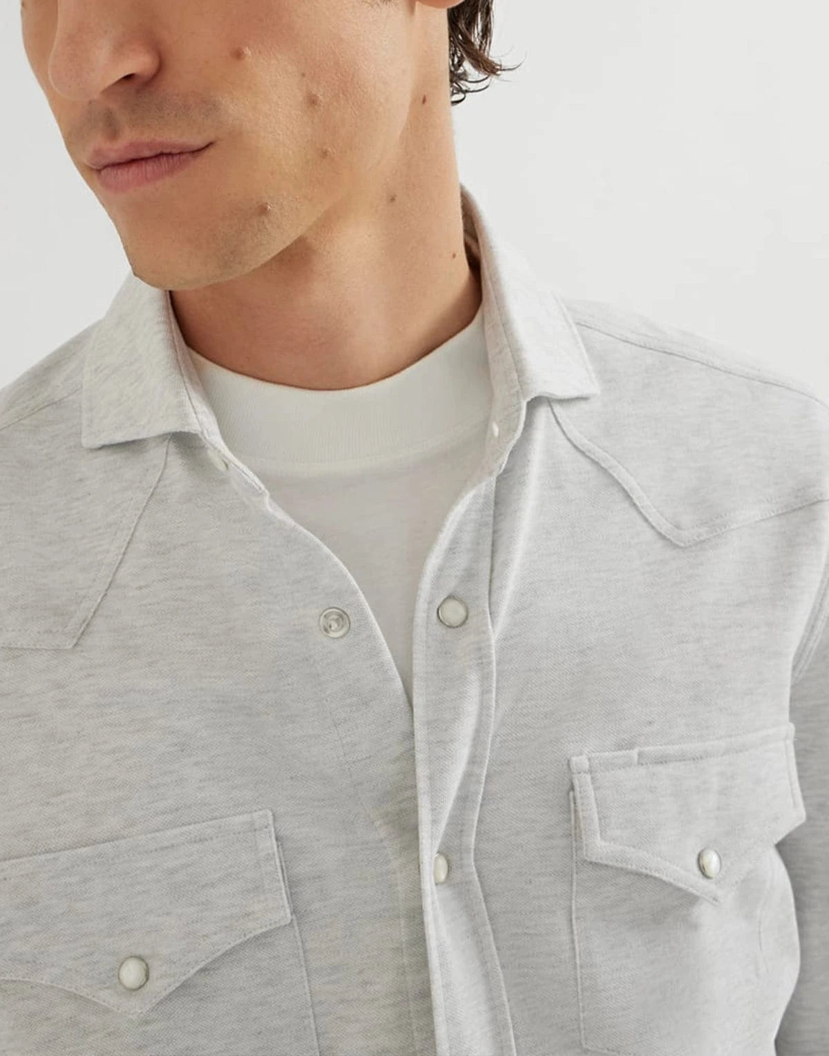 Brunello Cucinelli Grey Cotton Piqué Shirt