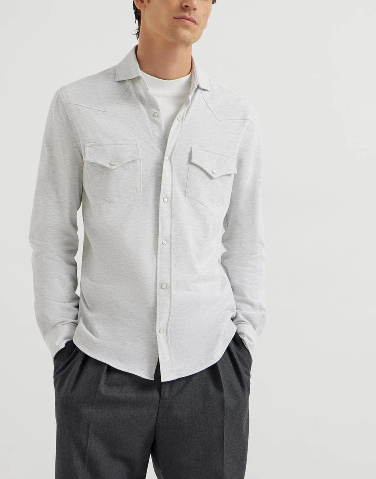 Brunello Cucinelli Grey Cotton Piqué Shirt