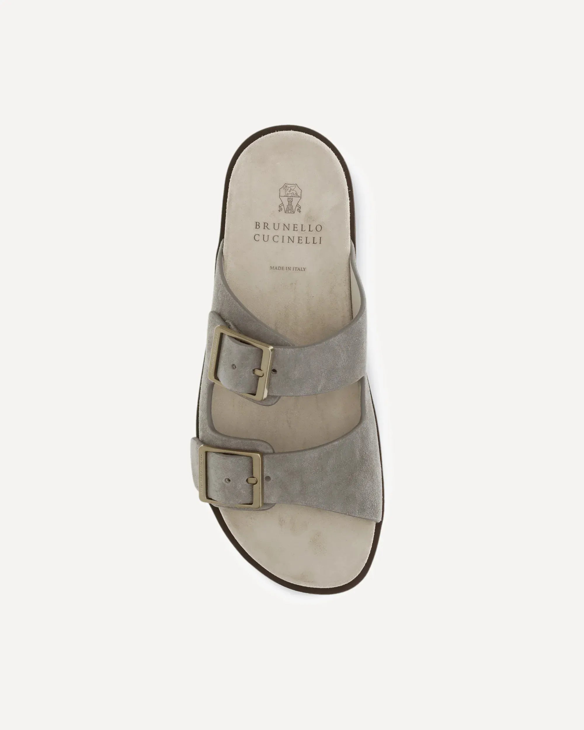 Brunello Cucinelli Grey Double-Strap Suede Sandals