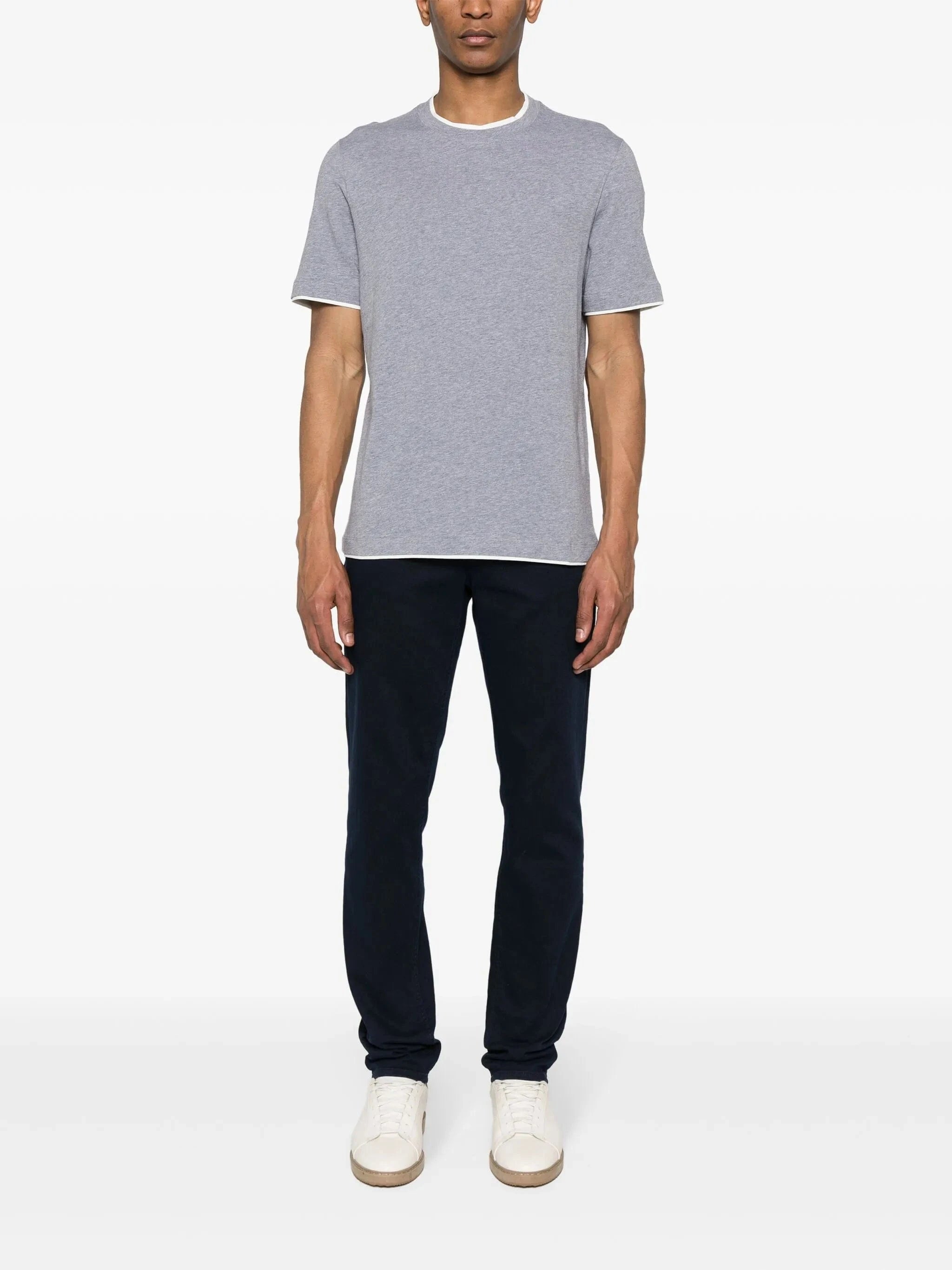 Brunello Cucinelli Grey Faux-Layering Cotton T-Shirt