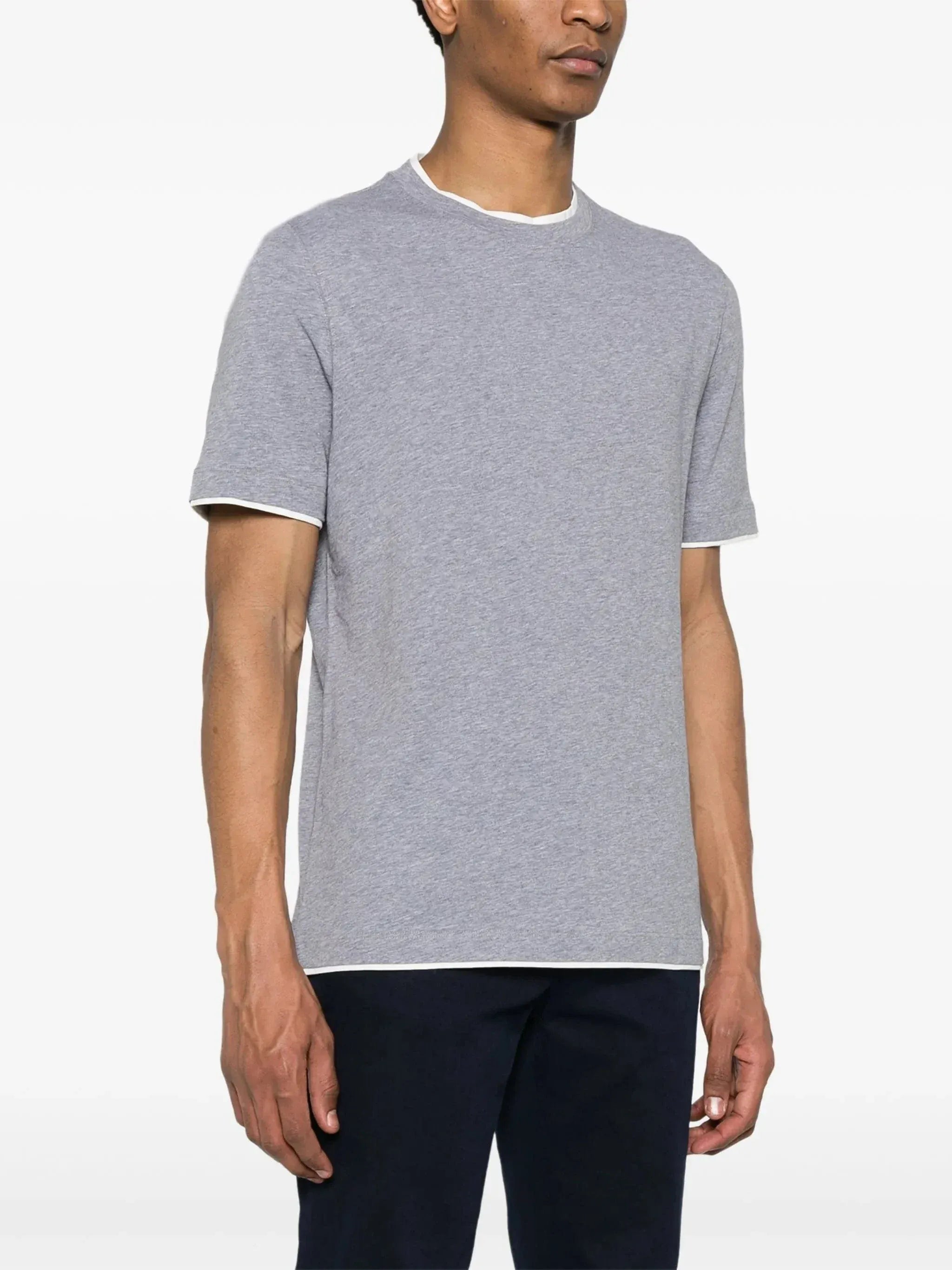Brunello Cucinelli Grey Faux-Layering Cotton T-Shirt