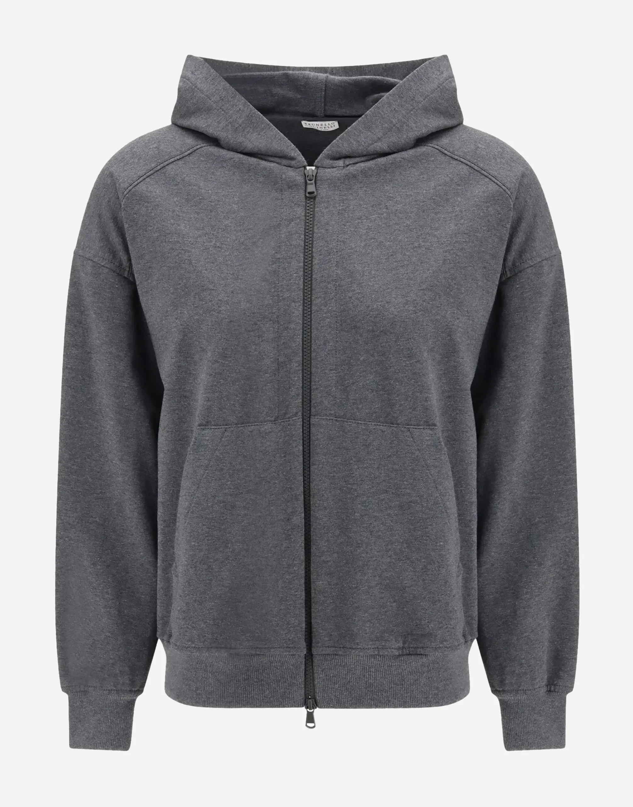 Brunello Cucinelli Grey Stretch Cotton French terry Hoodie