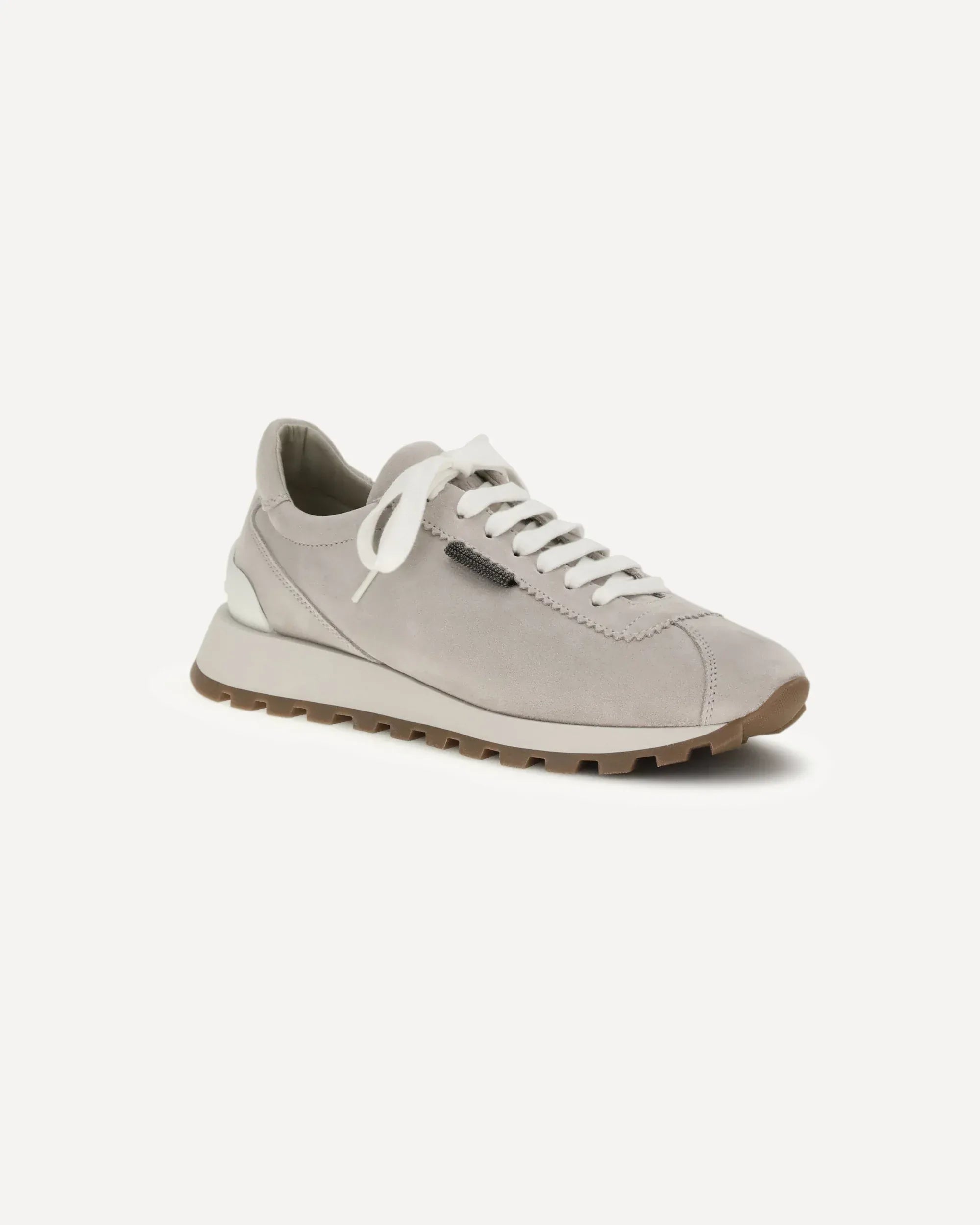 Brunello Cucinelli Grey Suede Shiny Tab Sneakers