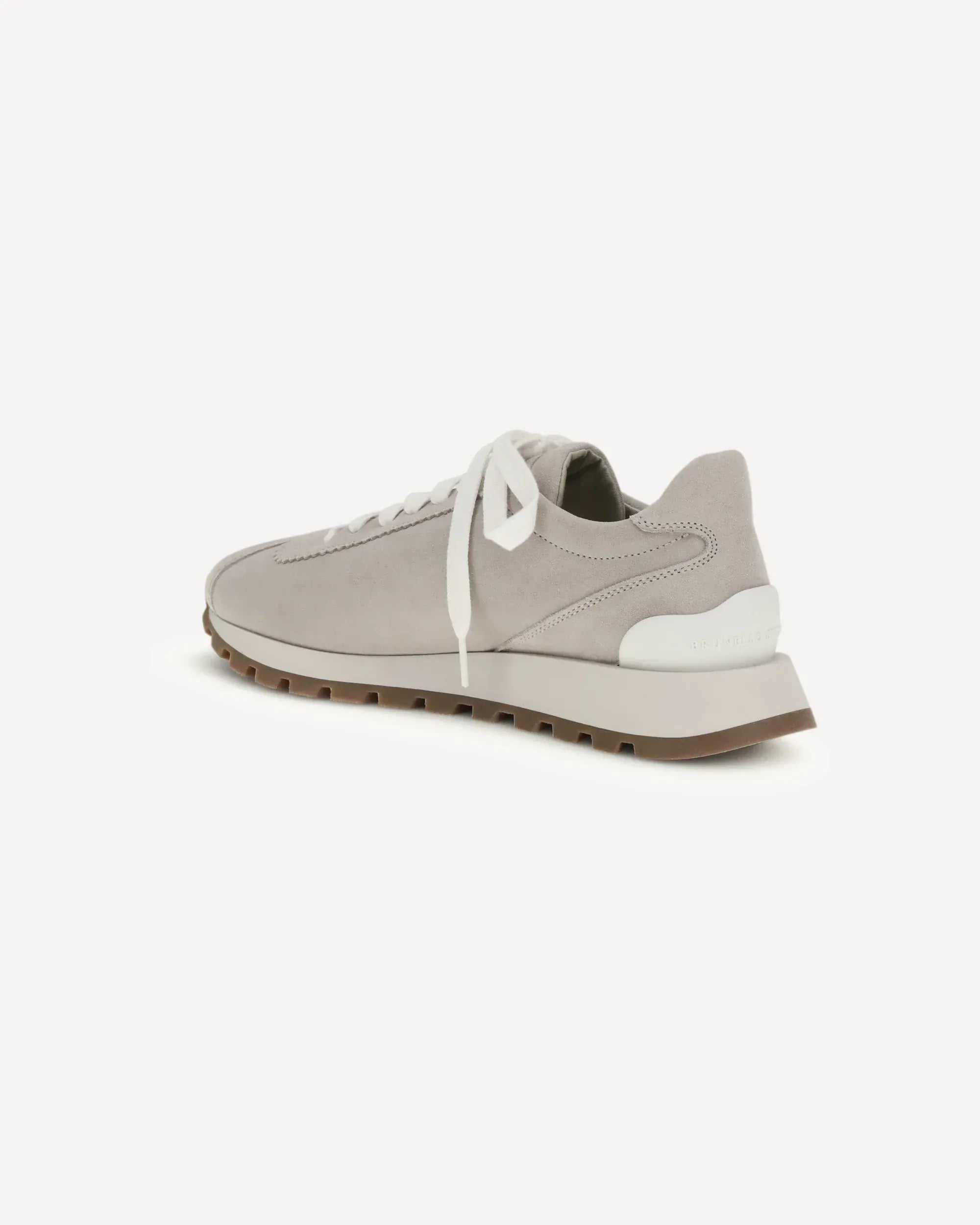 Brunello Cucinelli Grey Suede Shiny Tab Sneakers