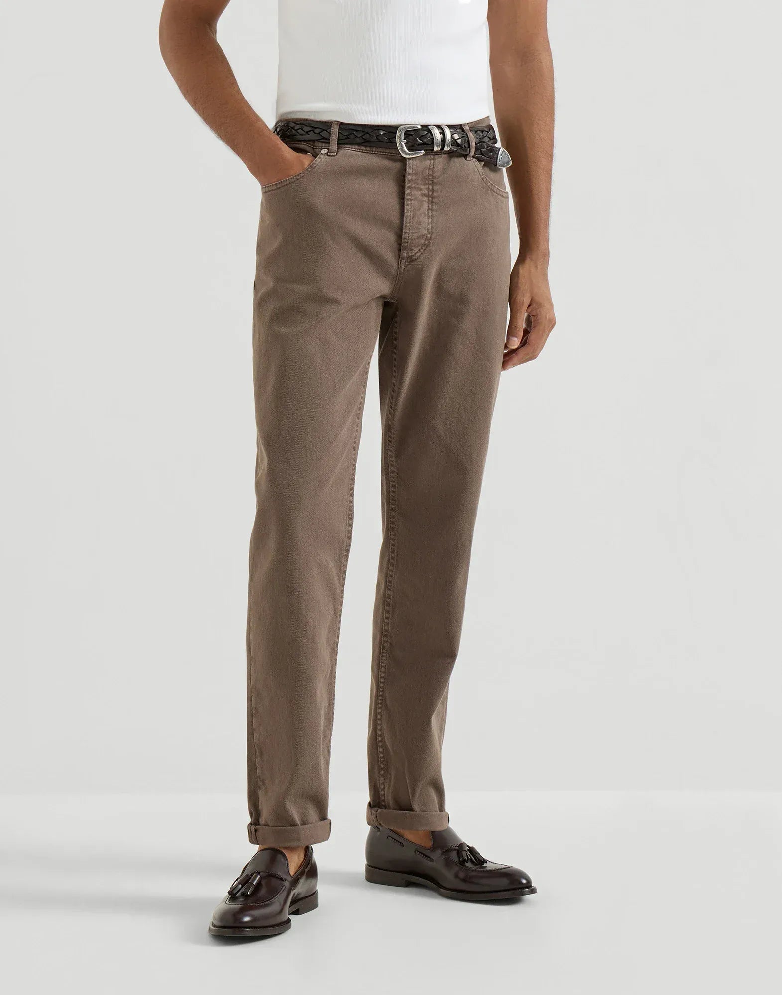 Brunello Cucinelli Hazelnut Garment-Dyed Denim Jeans