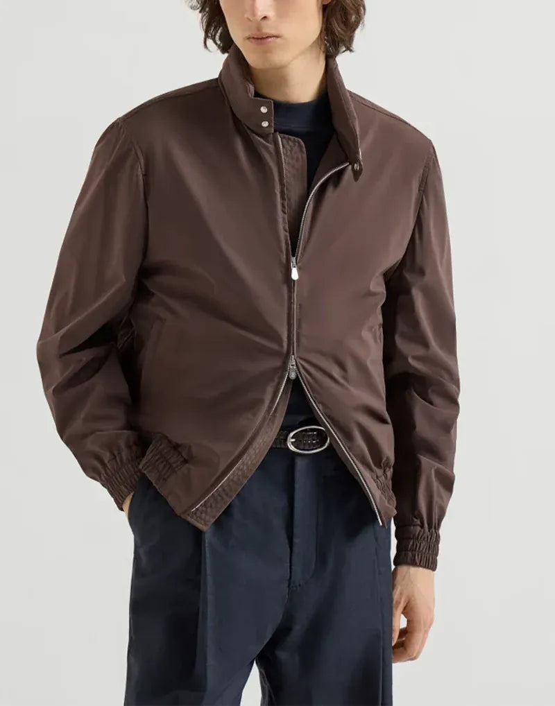 Brunello Cucinelli Hazlenut Bonded Packable Hood Jacket