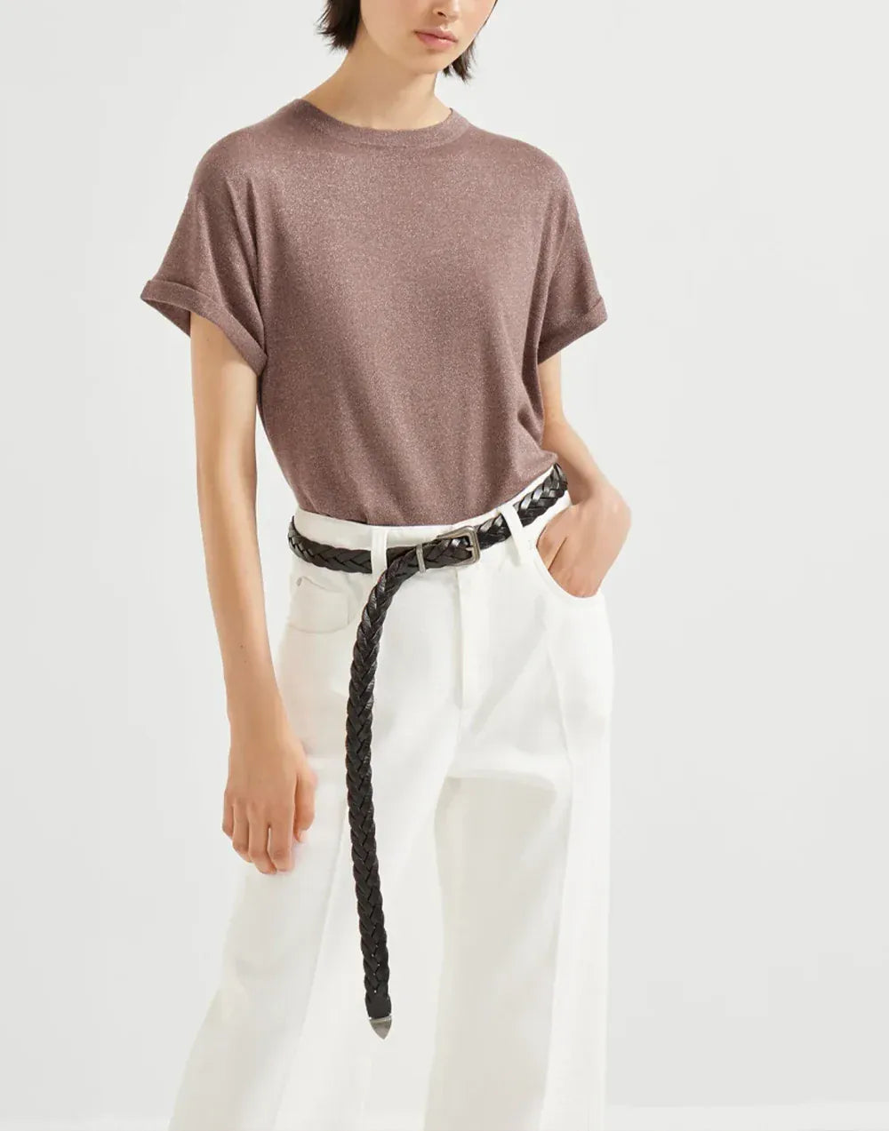 Brunello Cucinelli Henna Sparkling T-shirt van kasjmier-zijde mix