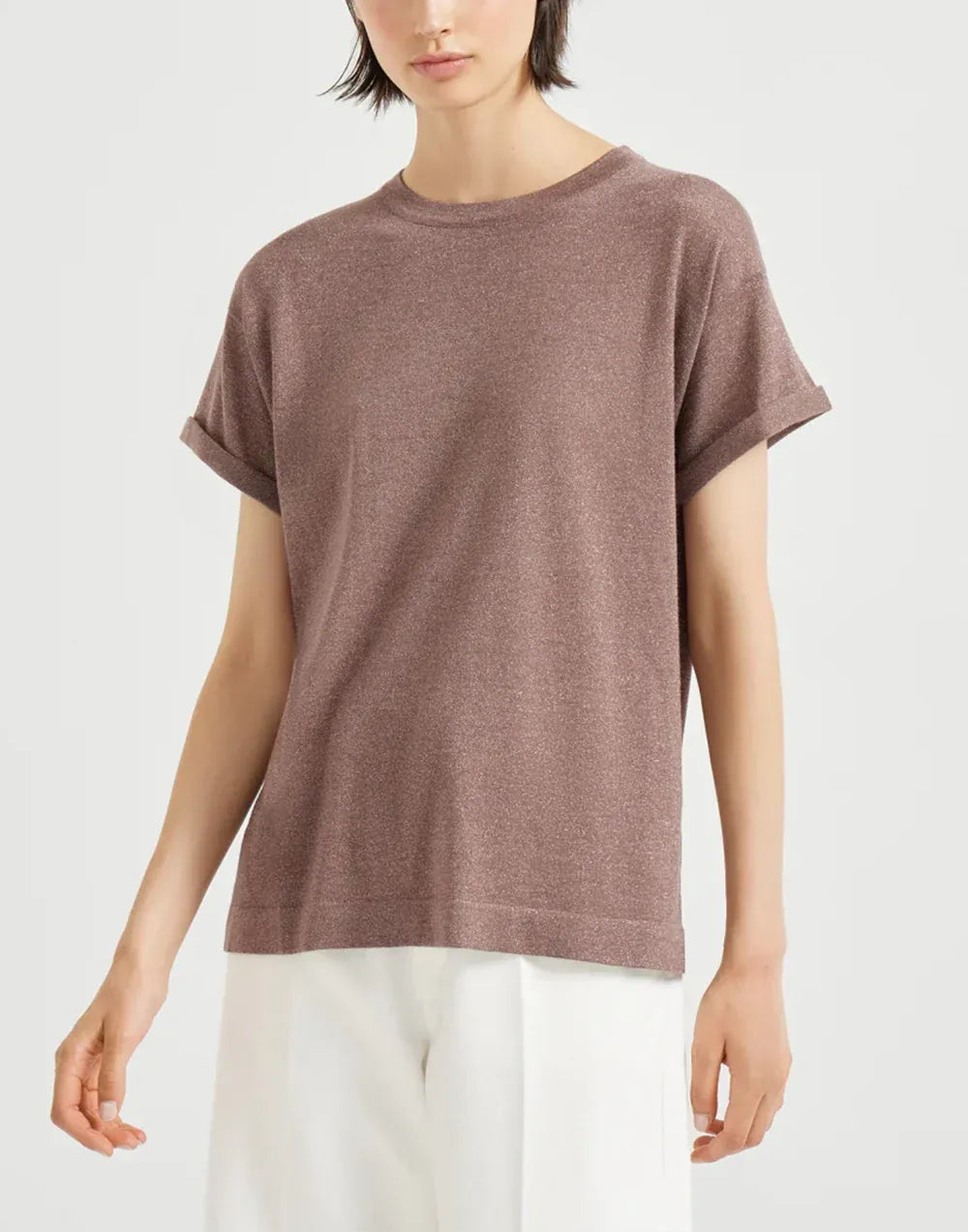 Brunello Cucinelli Henna Sparkling T-shirt van kasjmier-zijde mix