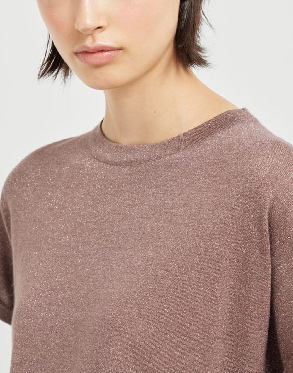 Brunello Cucinelli Henna Sparkling T-shirt van kasjmier-zijde mix