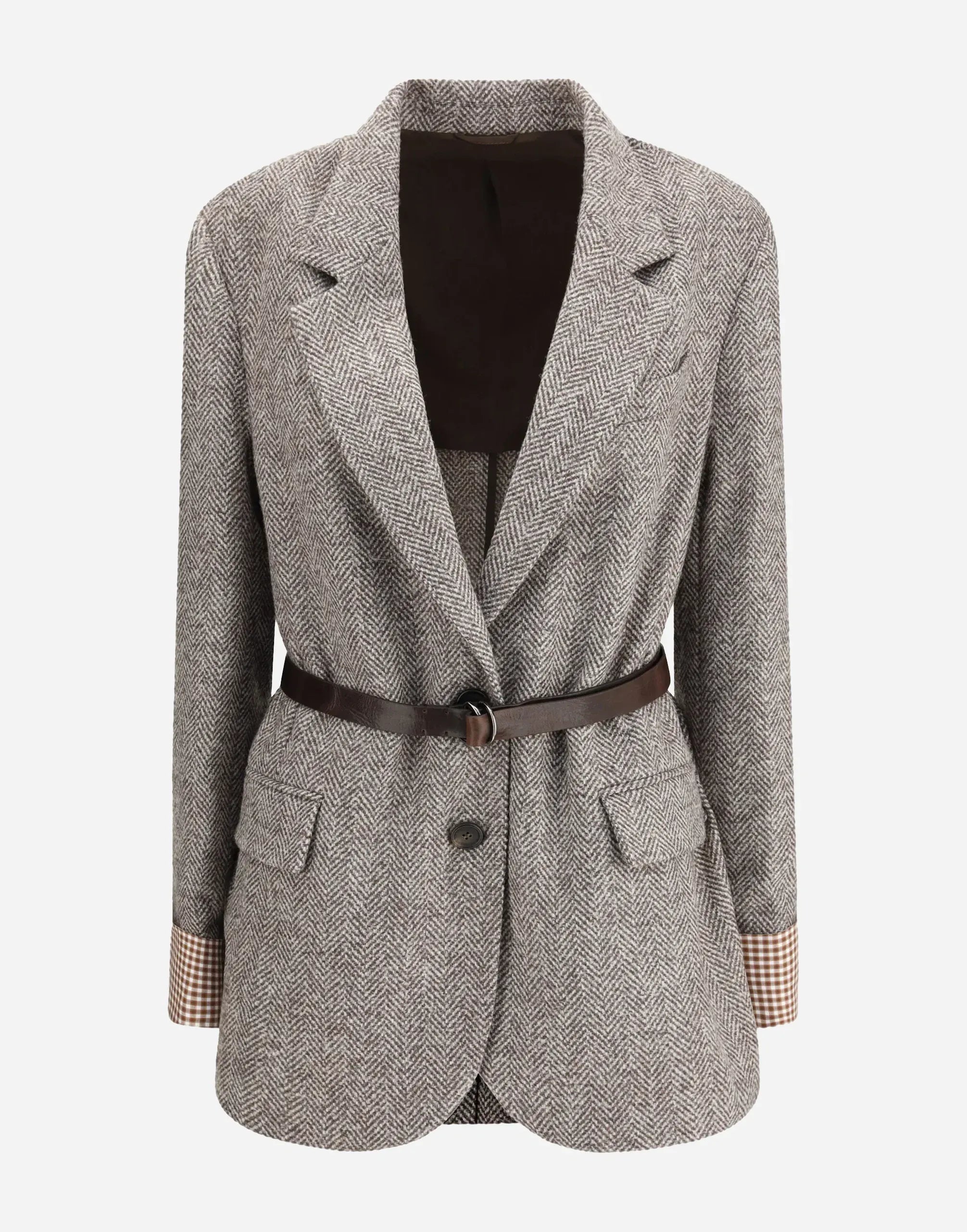 Brunello Cucinelli Herringbone Belted Blazer