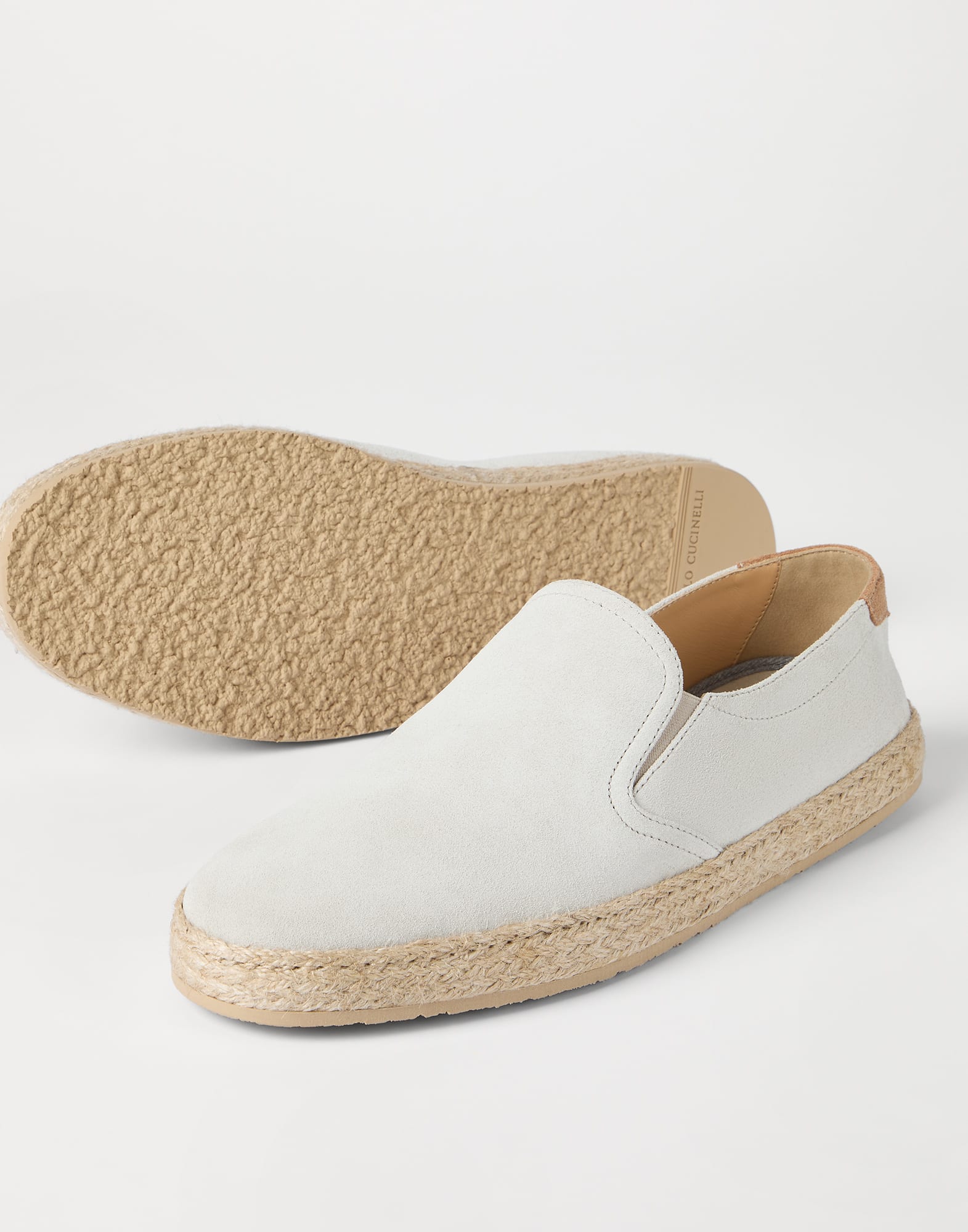 Brunello Cucinelli Ivory Rope Insert Suede Slip-Ons