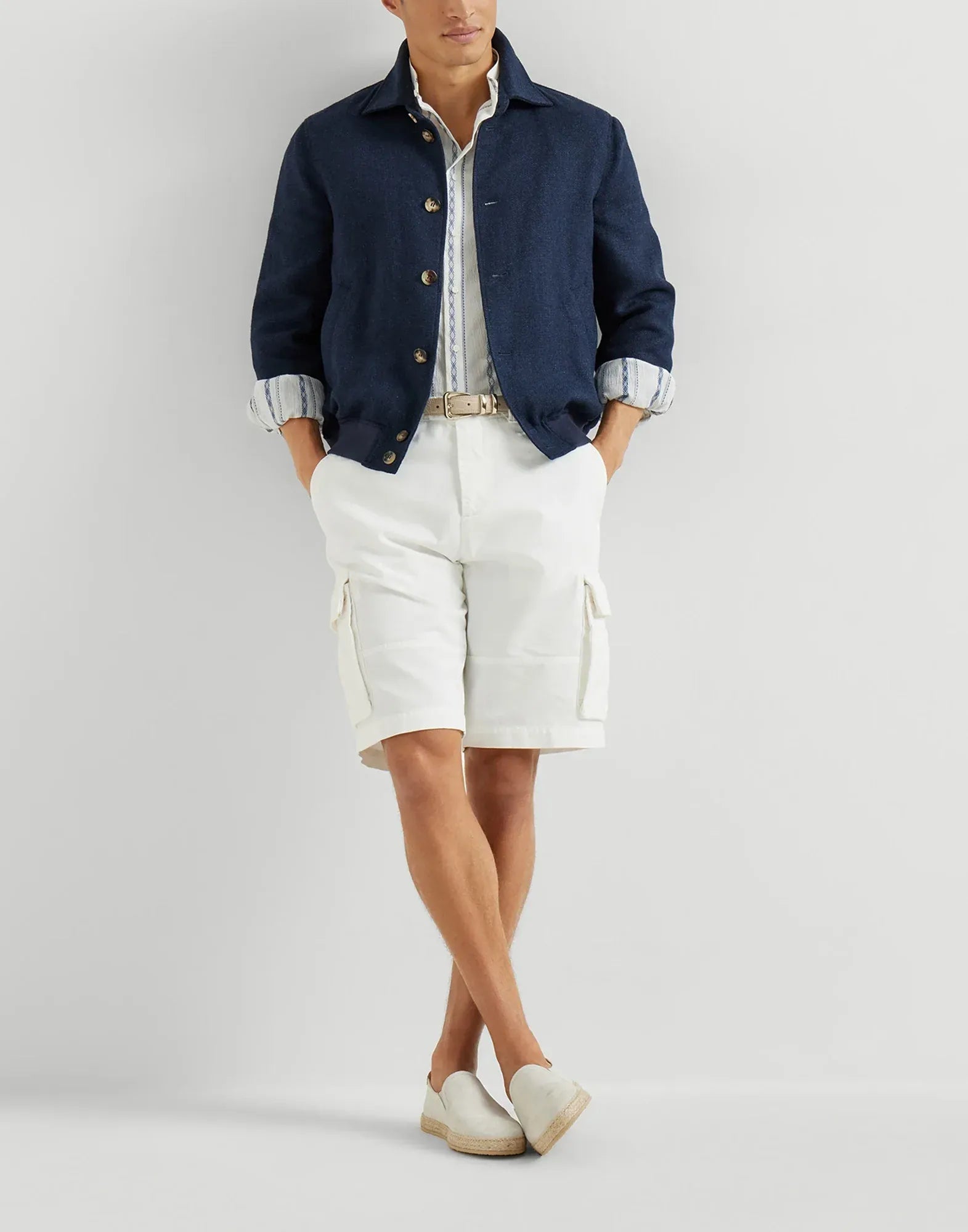 Brunello Cucinelli Ivory Rope Insert Suede Slip-Ons