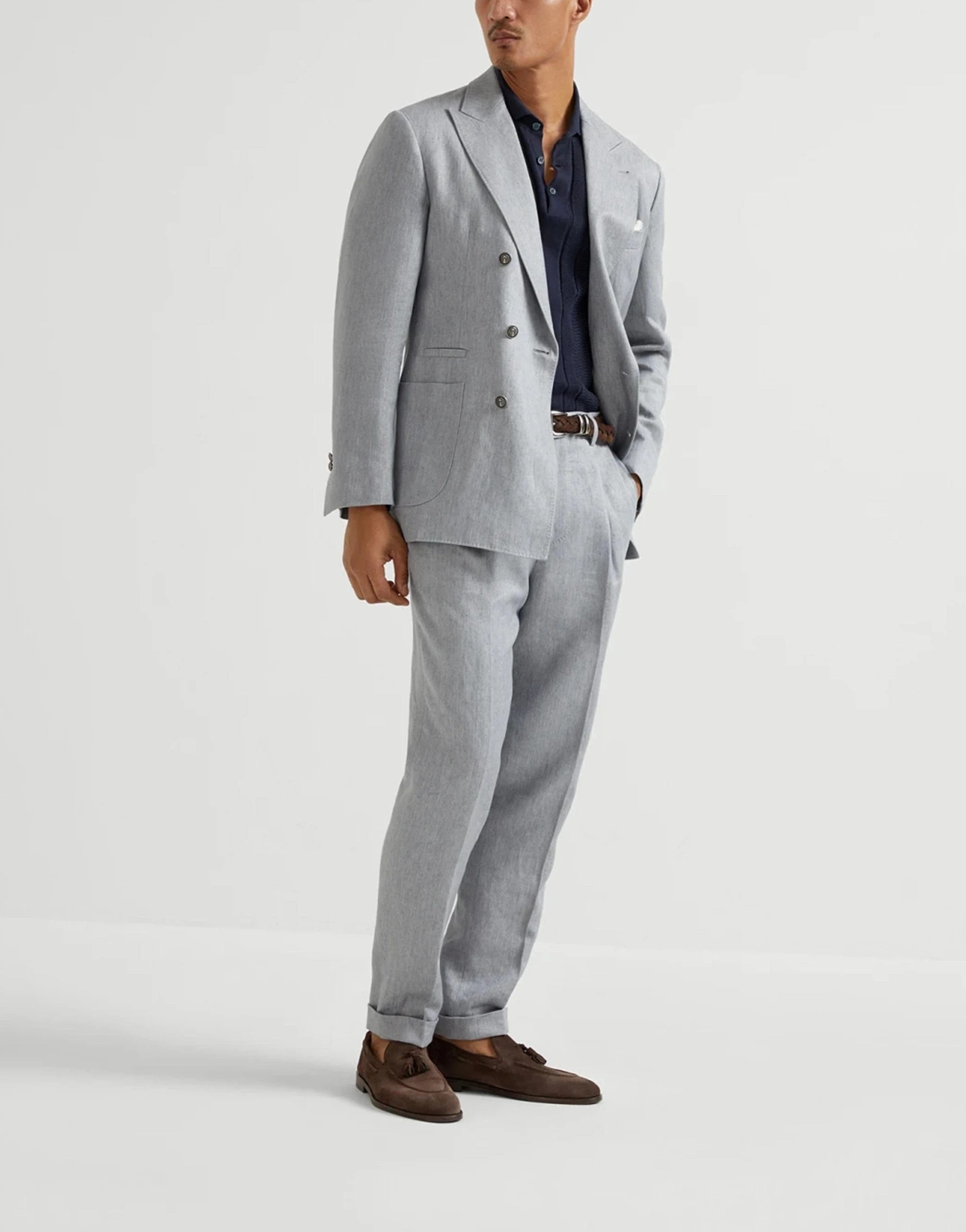 Brunello Cucinelli Jacquard Striped Cotton Knit Polo Shirt