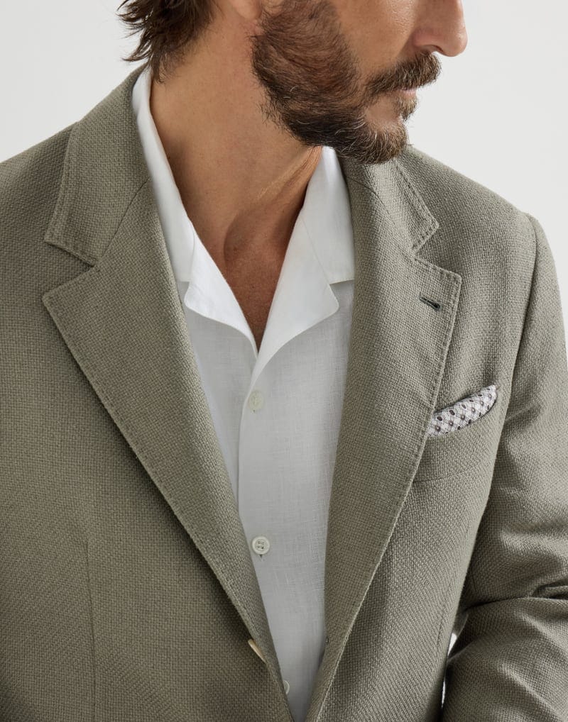 Brunello Cucinelli Khaki Hopsack Deconstructed Cavallo Blazer