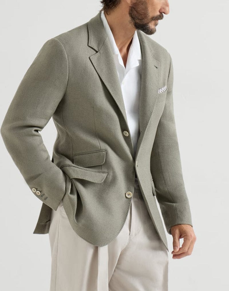 Brunello Cucinelli Khaki Hopsack Deconstructed Cavallo Blazer