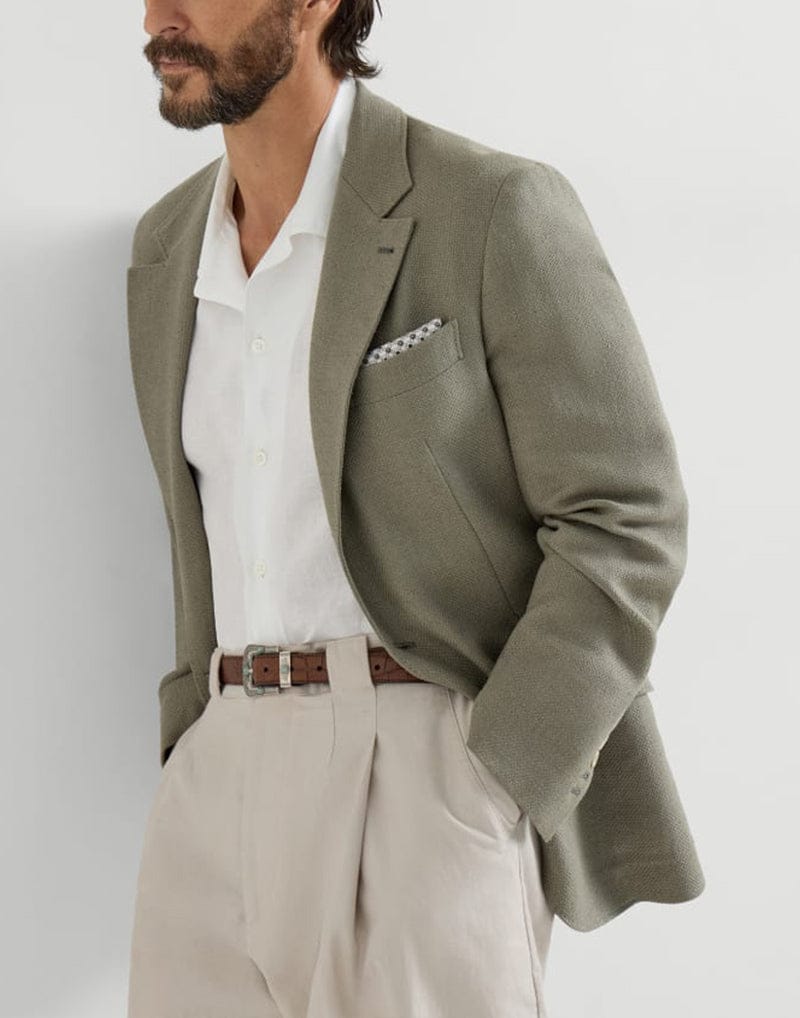 Brunello Cucinelli Khaki Hopsack Deconstructed Cavallo Blazer