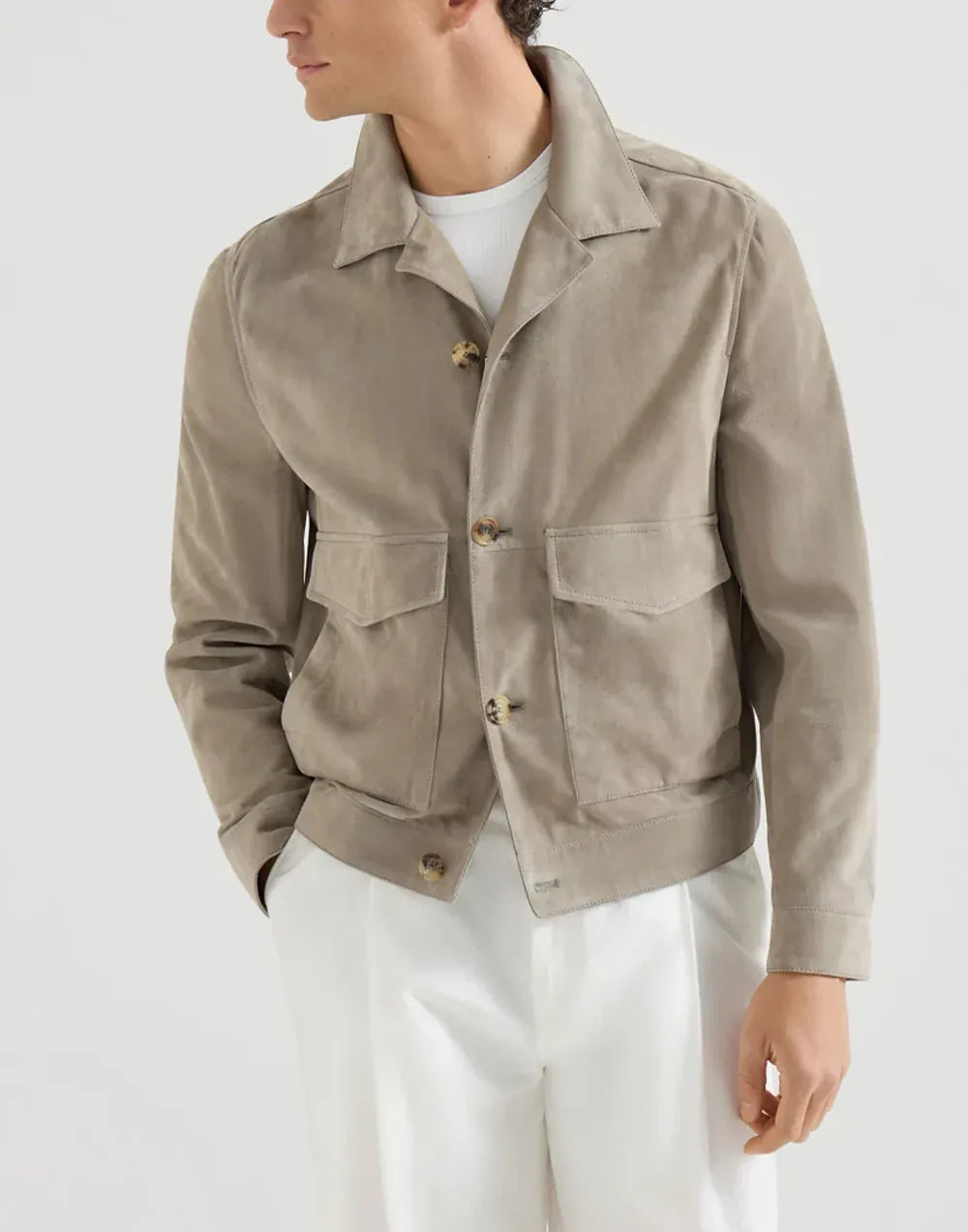 Brunello Cucinelli Замшевая куртка цвета хаки без подкладки