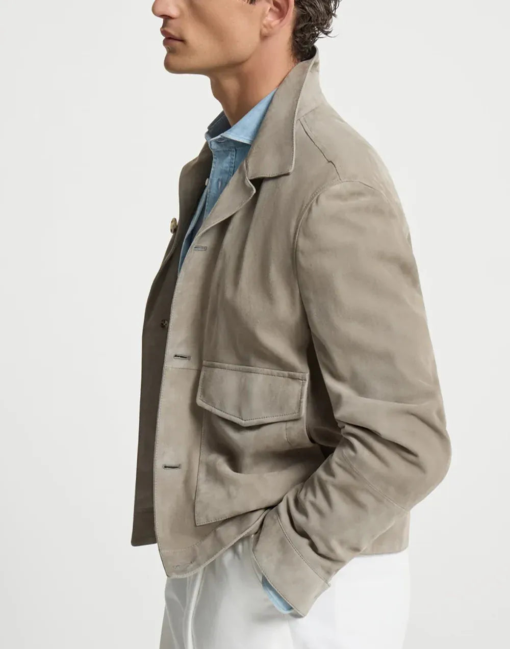 Brunello Cucinelli Замшевая куртка цвета хаки без подкладки