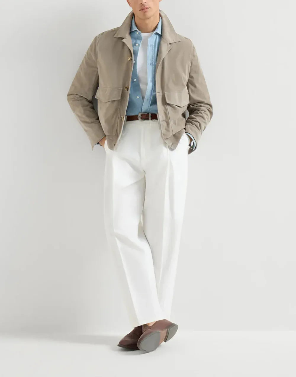 Brunello Cucinelli Замшевая куртка цвета хаки без подкладки