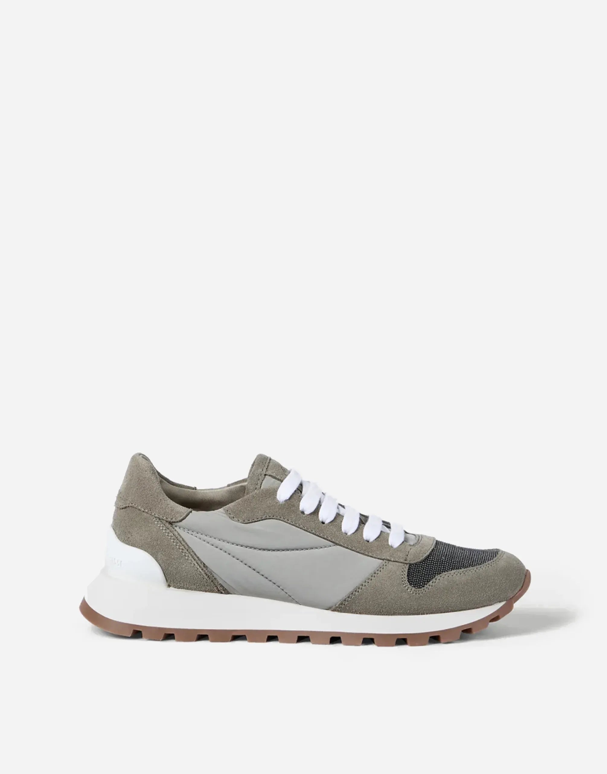 Brunello Cucinelli Khaki Techno-Gewebe Precious Toe Sneaker