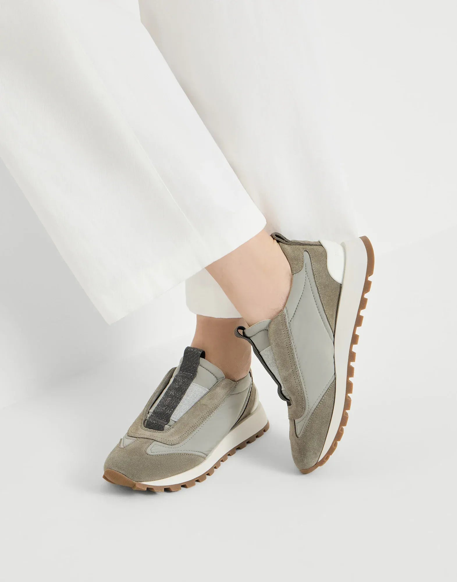 Brunello Cucinelli Khaki Techno Precious Detail Sneakers