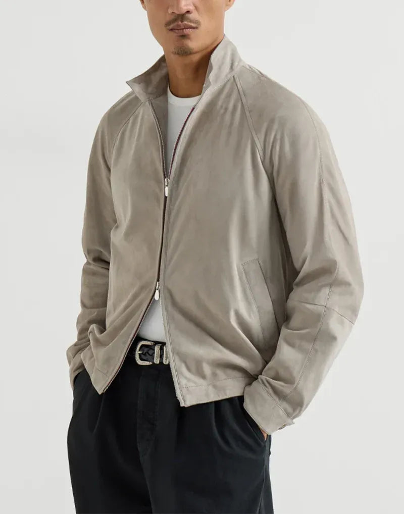 Brunello Cucinelli Khaki Unlined Suede Jacket
