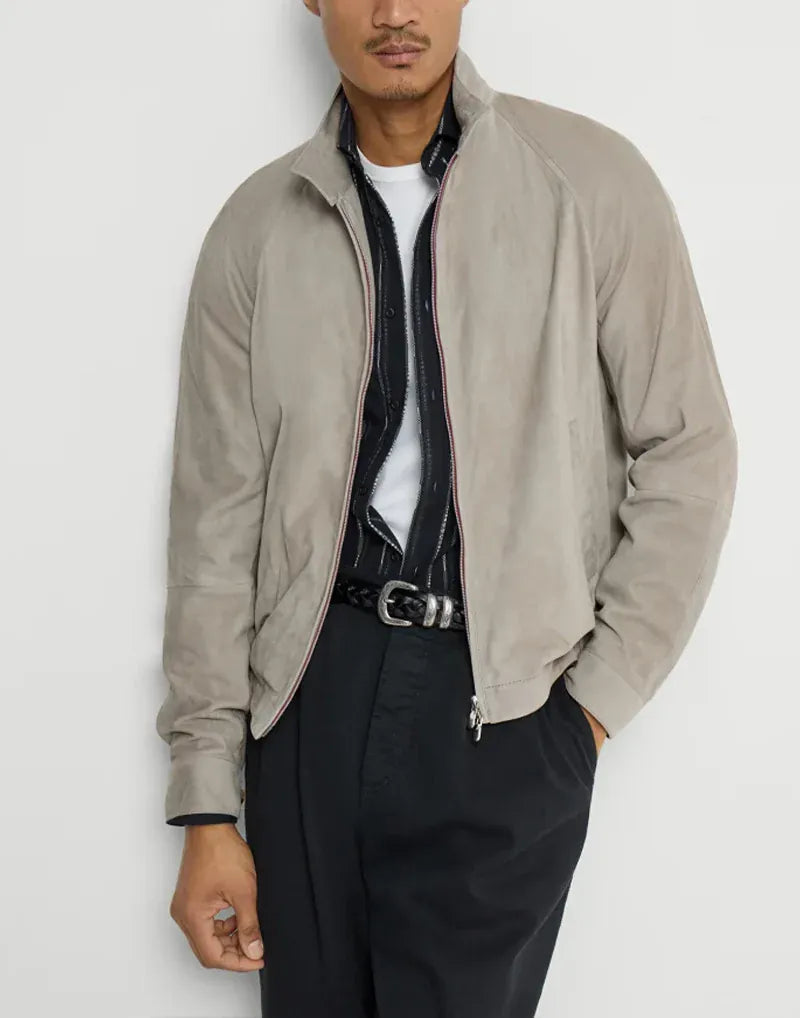 Brunello Cucinelli Khaki Unlined Suede Jacket
