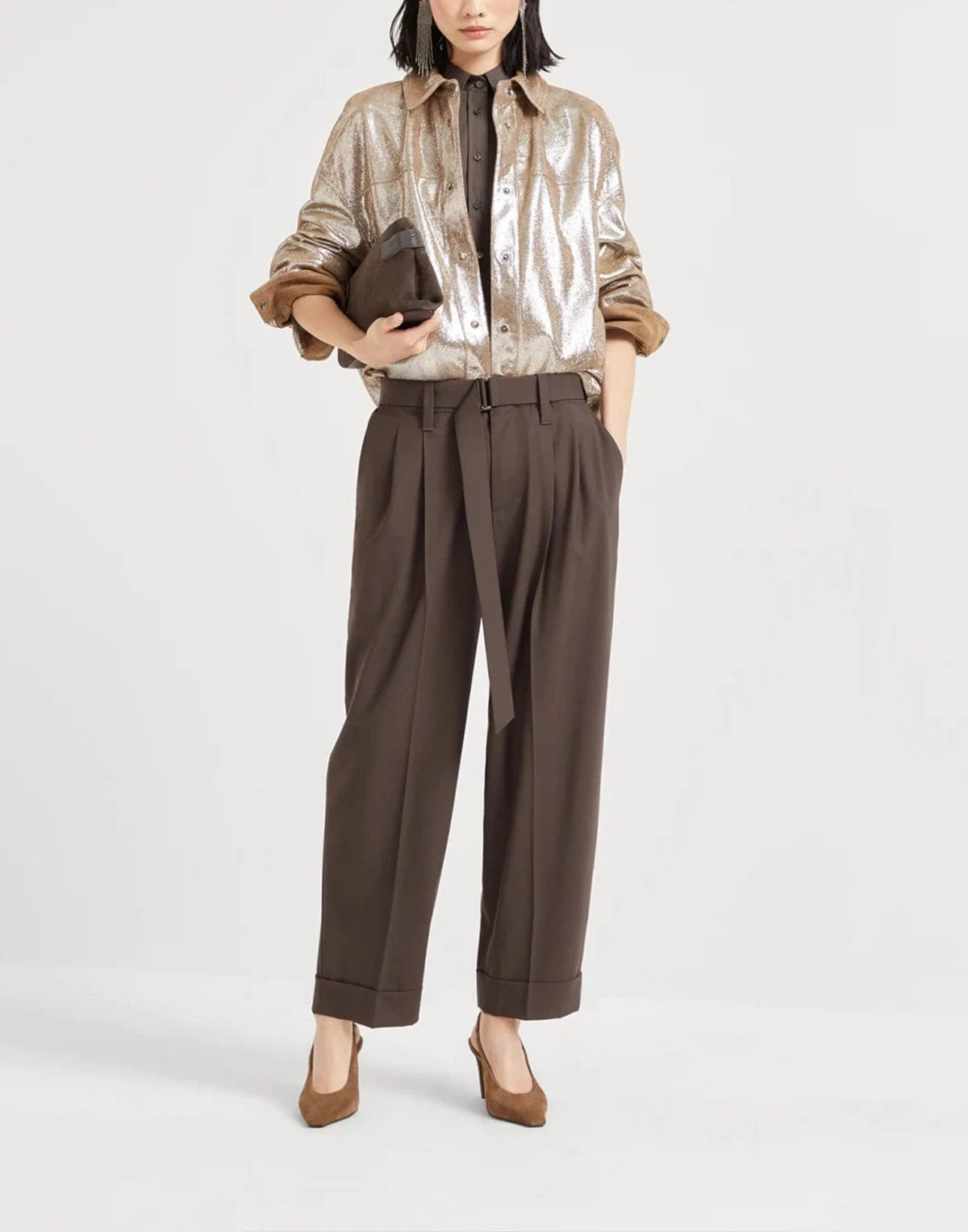 Brunello Cucinelli Lamé Nappa Leather Shirt