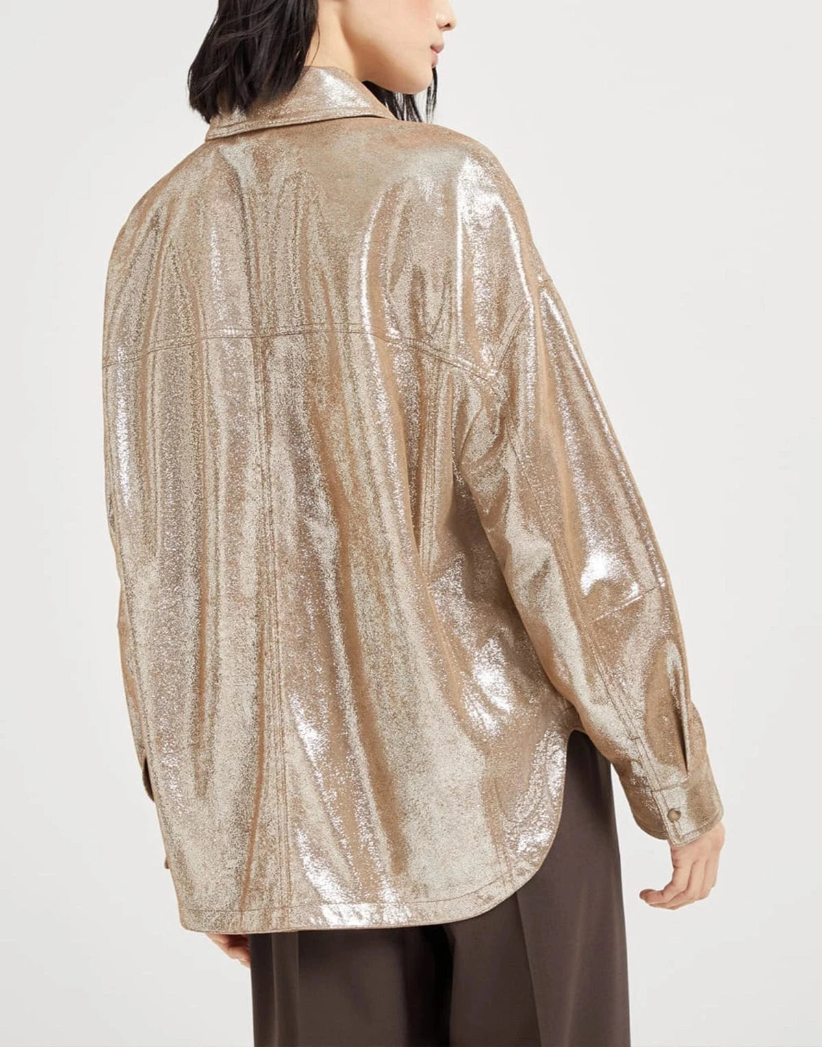 Brunello Cucinelli Lamé Nappa Leather Shirt