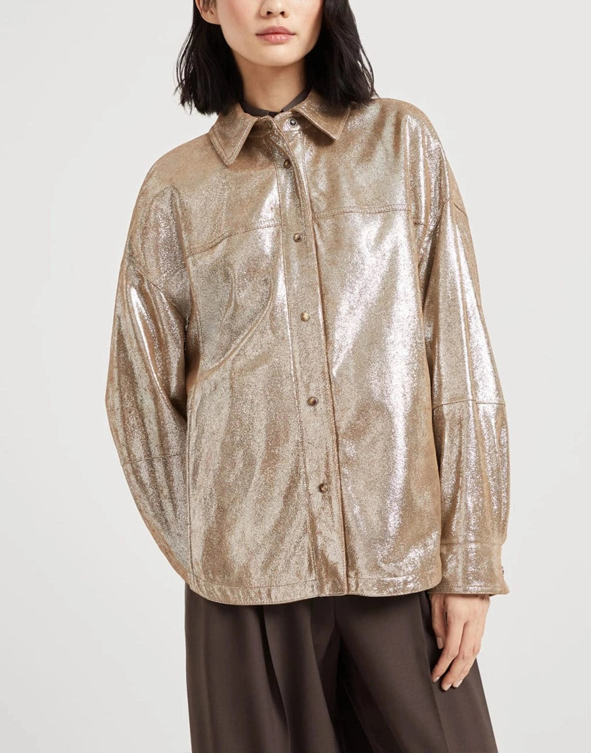 Brunello Cucinelli Lamé Nappa Leather Shirt
