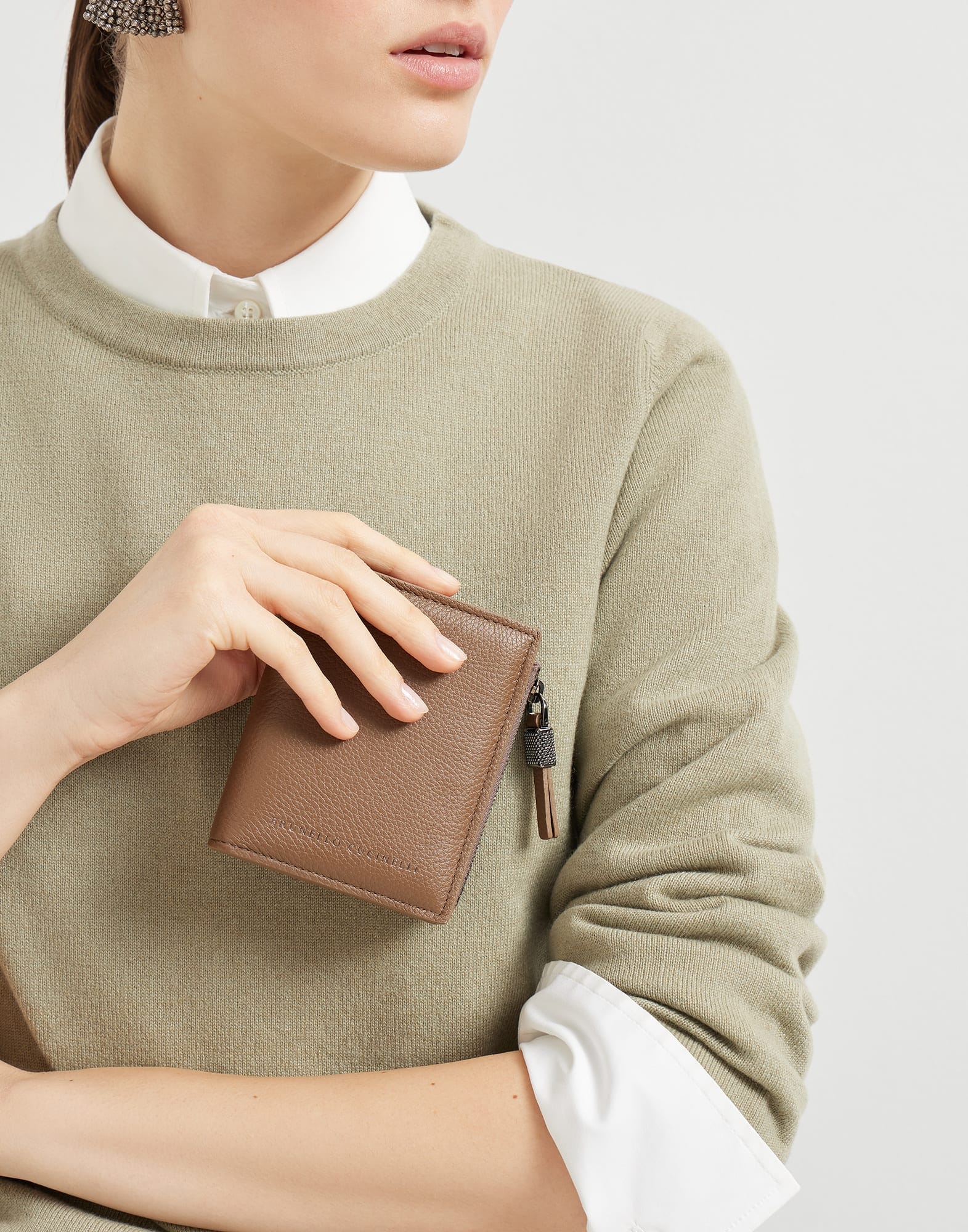 Brunello Cucinelli Leather Shiny Zipper Wallet