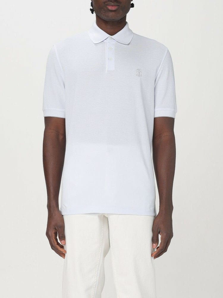 Brunello Cucinelli Light-Blue Logo-Print Polo Shirt