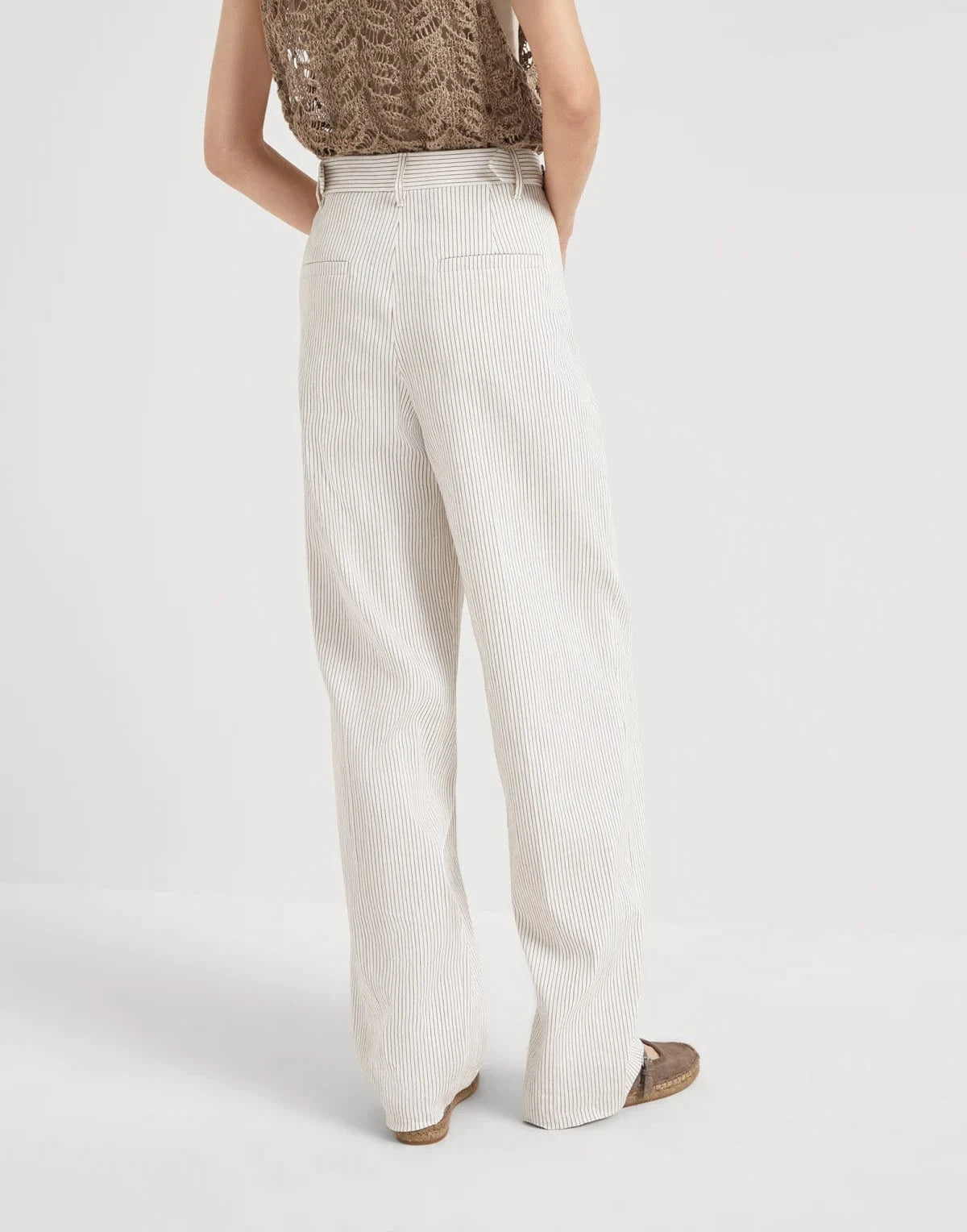 Brunello Cucinelli Linen-Cotton Blend Chalk Stripe Twill Trousers