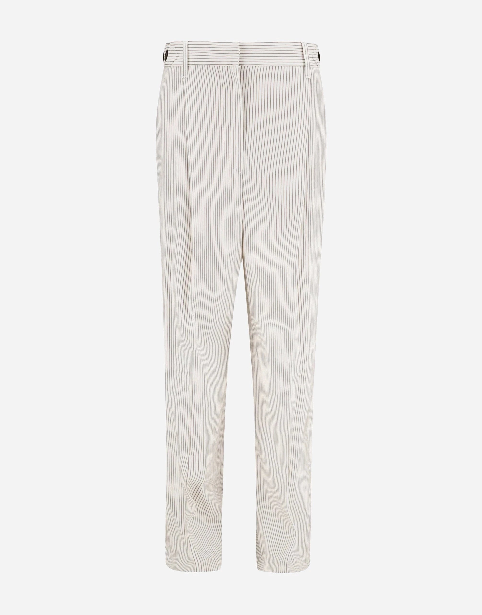 Brunello Cucinelli Linen-Cotton Blend Chalk Stripe Twill Trousers