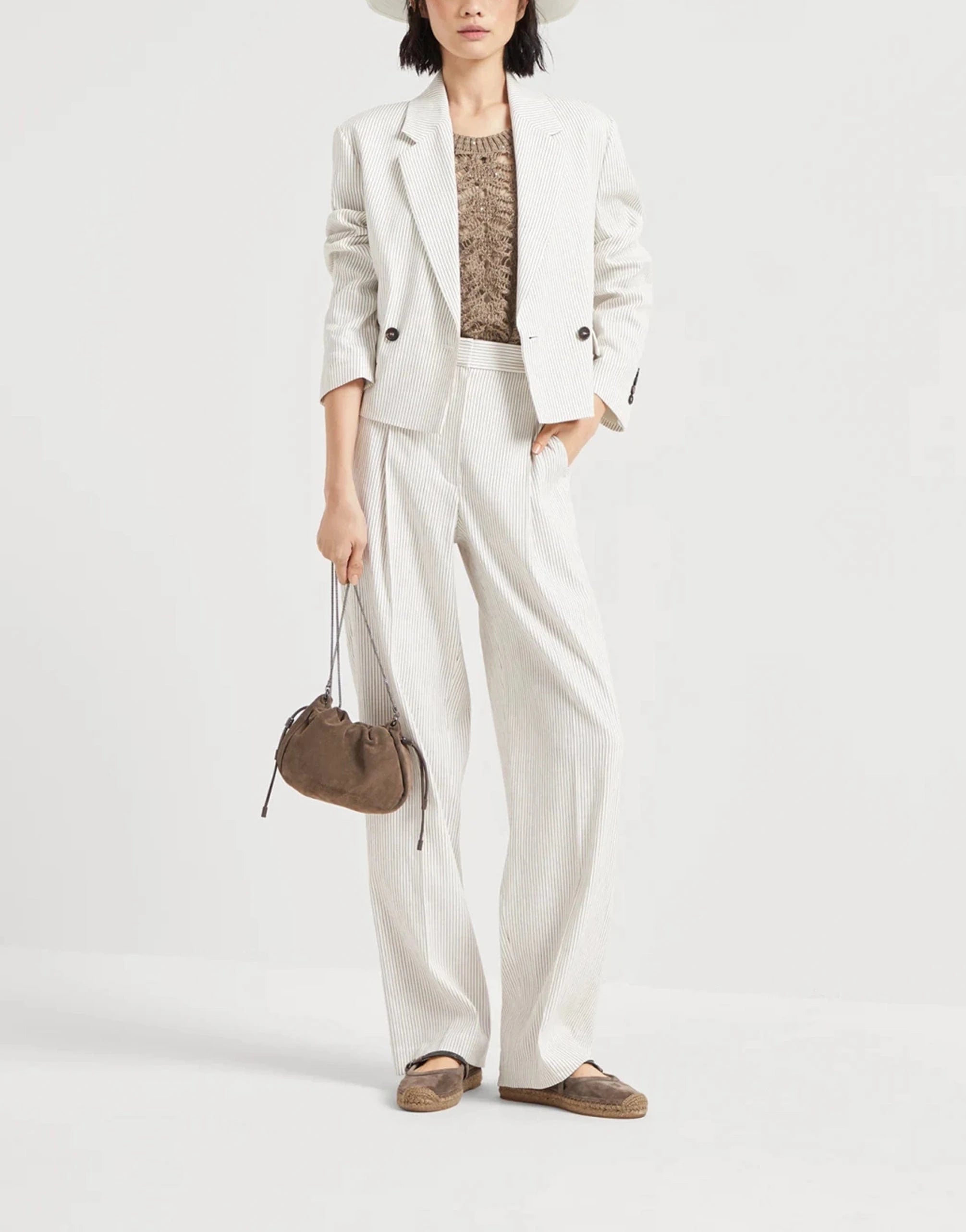 Brunello Cucinelli Linen-Cotton Blend Chalk Stripe Twill Trousers