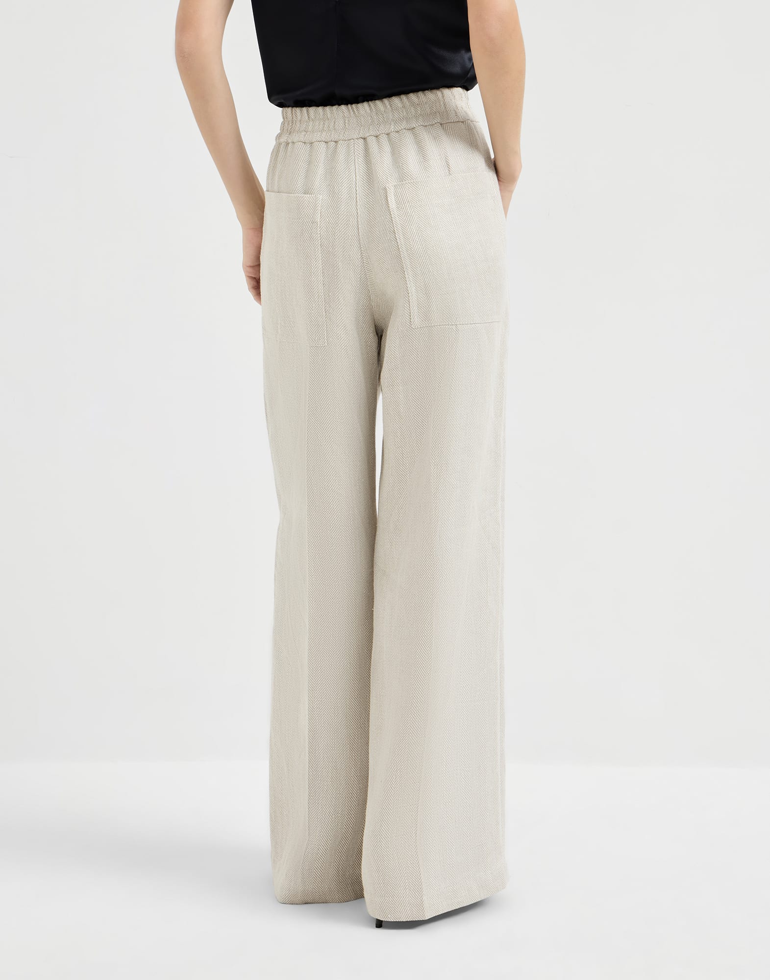 Brunello Cucinelli Linen-Cotton Blend Chevron Track Trousers