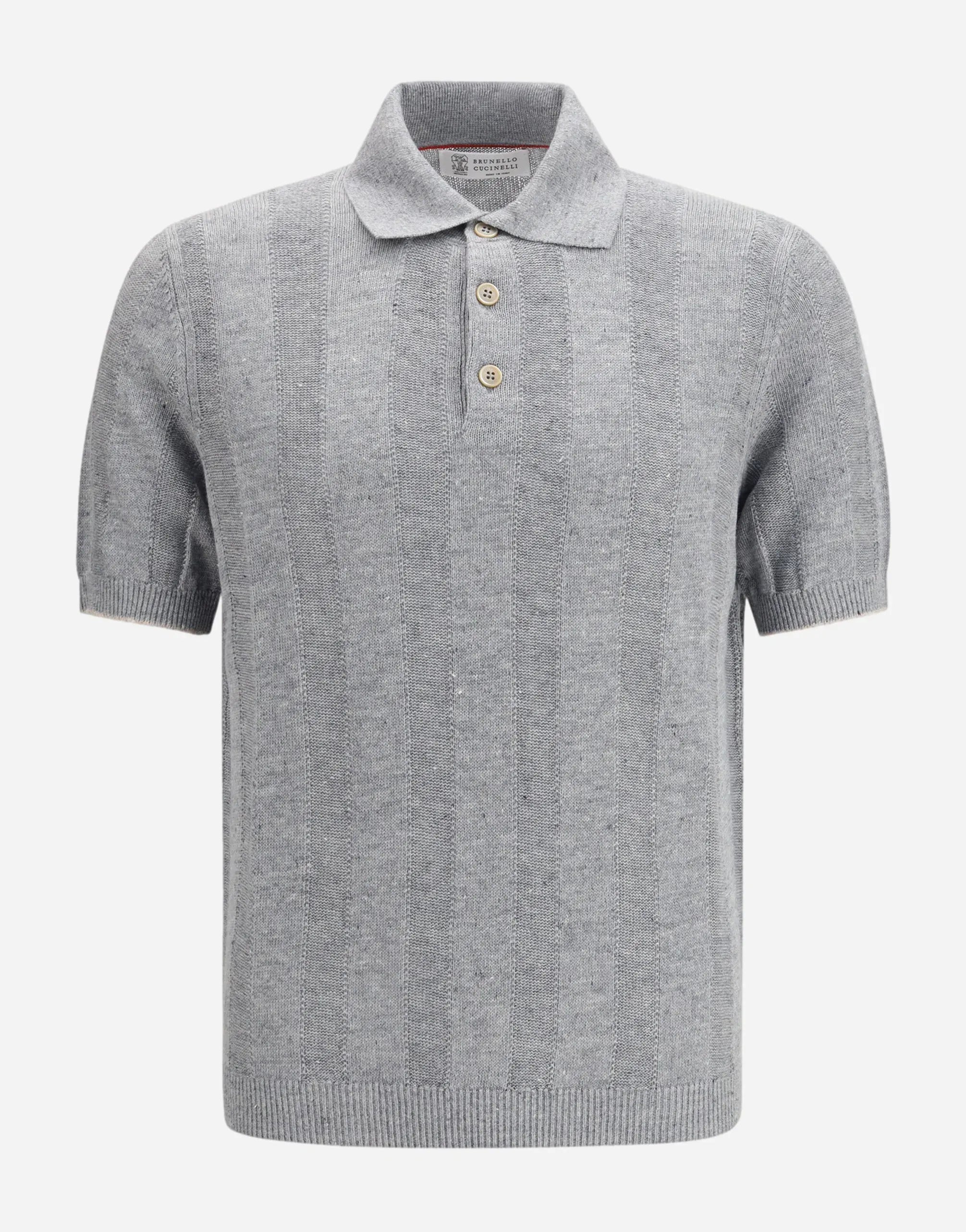 Brunello Cucinelli Linen-Cotton Blend Wide Rib Knit Polo