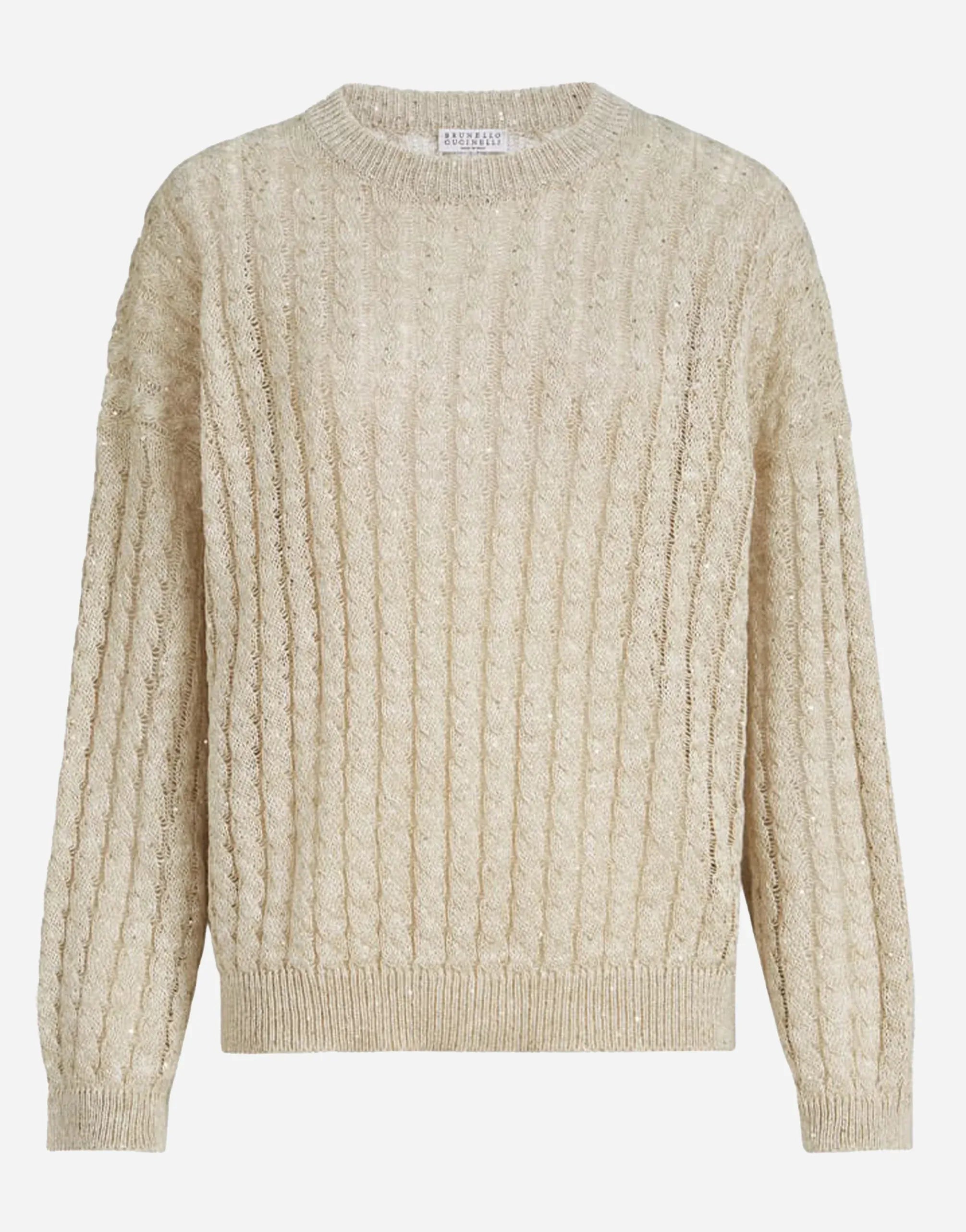 Brunello Cucinelli Linnen Dazzling Cable Openwork Trui