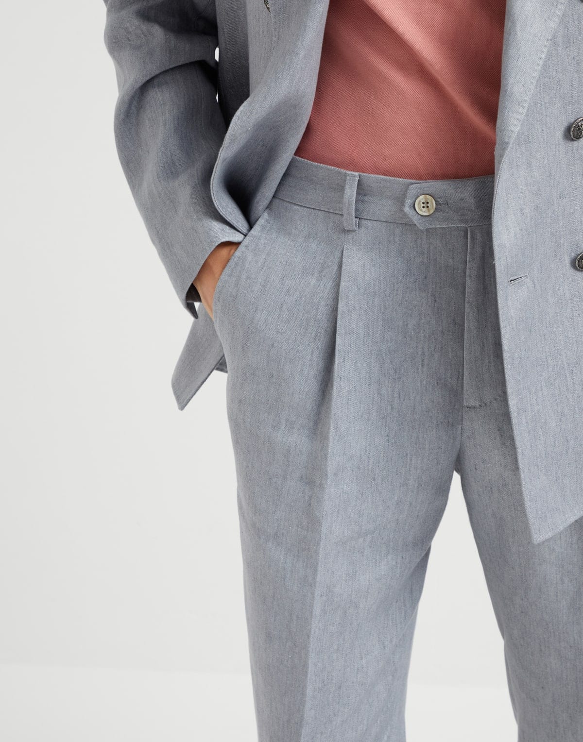Brunello Cucinelli Linen Denim Double-Breasted Suit