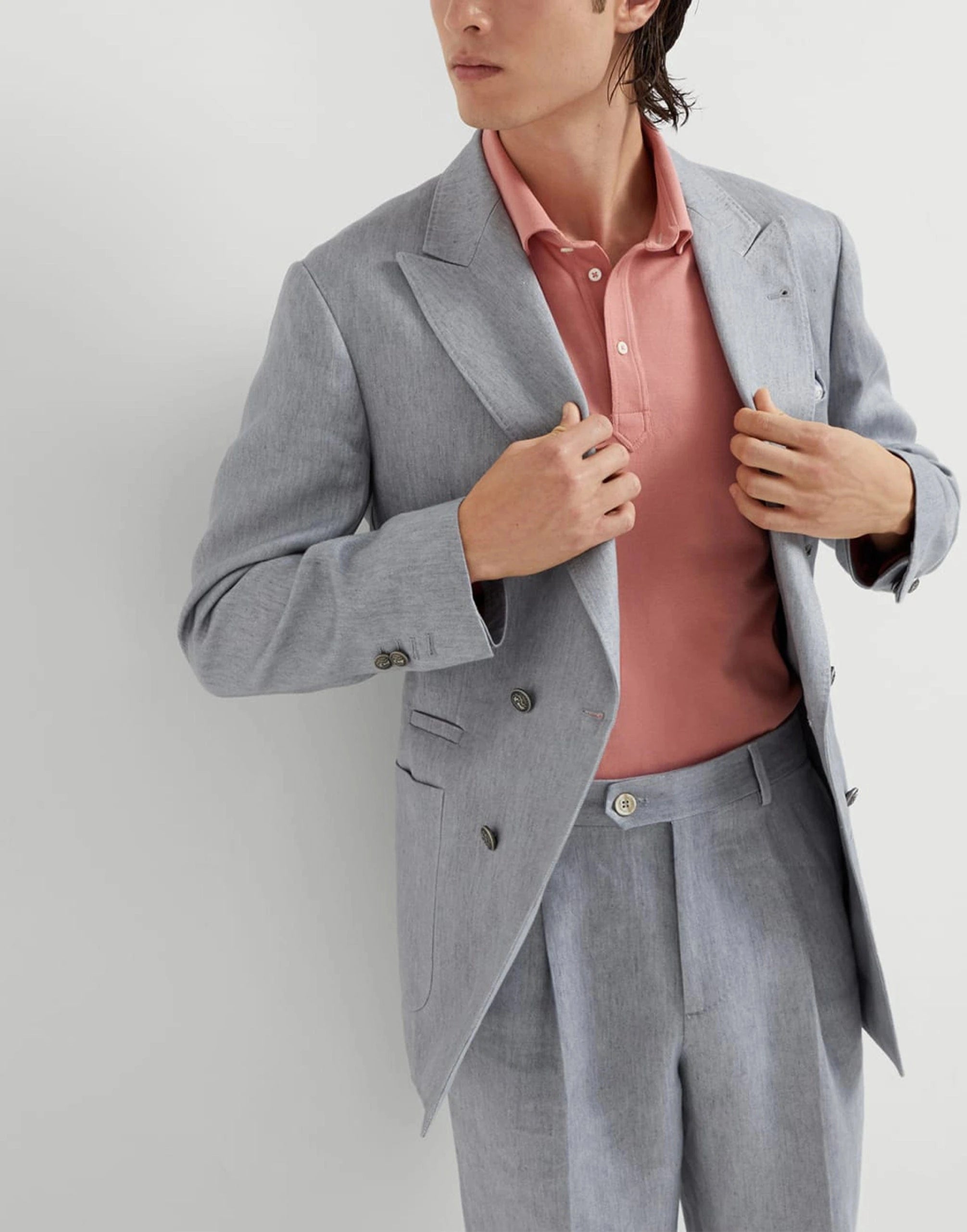 Brunello Cucinelli Linen Denim Double-Breasted Suit