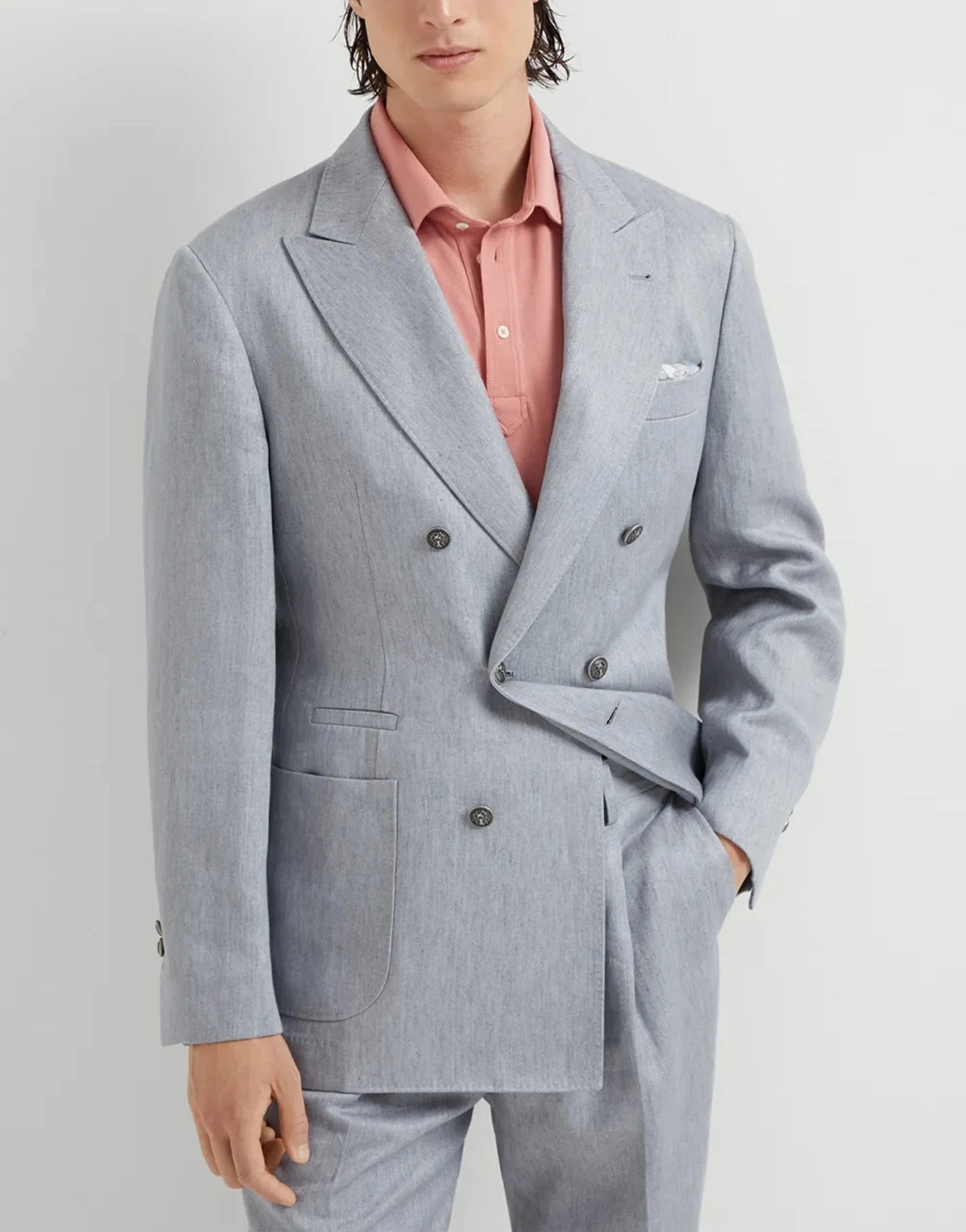 Brunello Cucinelli Linen Denim Double-Breasted Suit